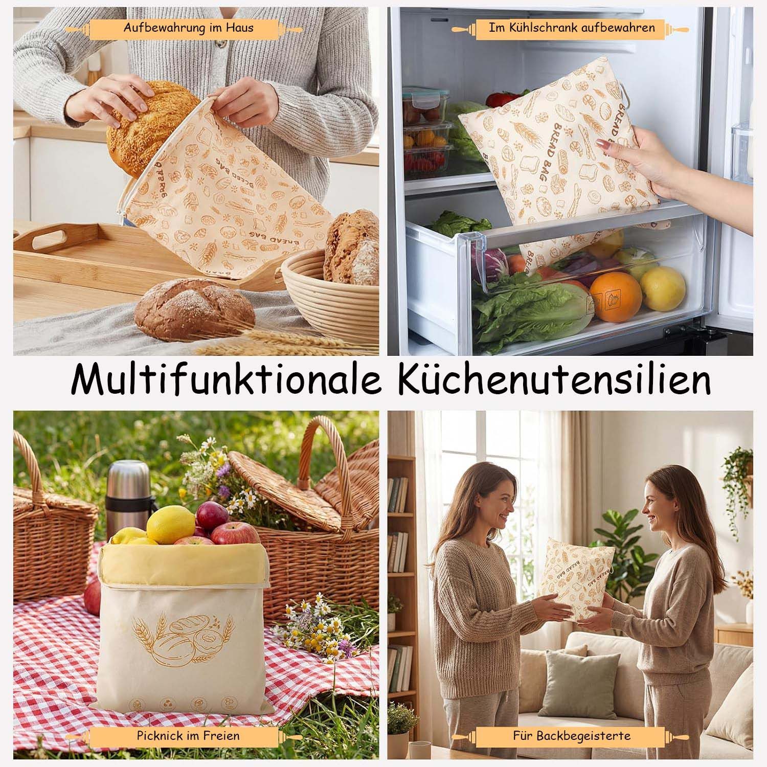 Agger Brottasche 2 Stück Bienenwachs Brotbeutel, wiederverwendbare mit L-Reißverschluss, (2-tlg) – Bild 5 von 5