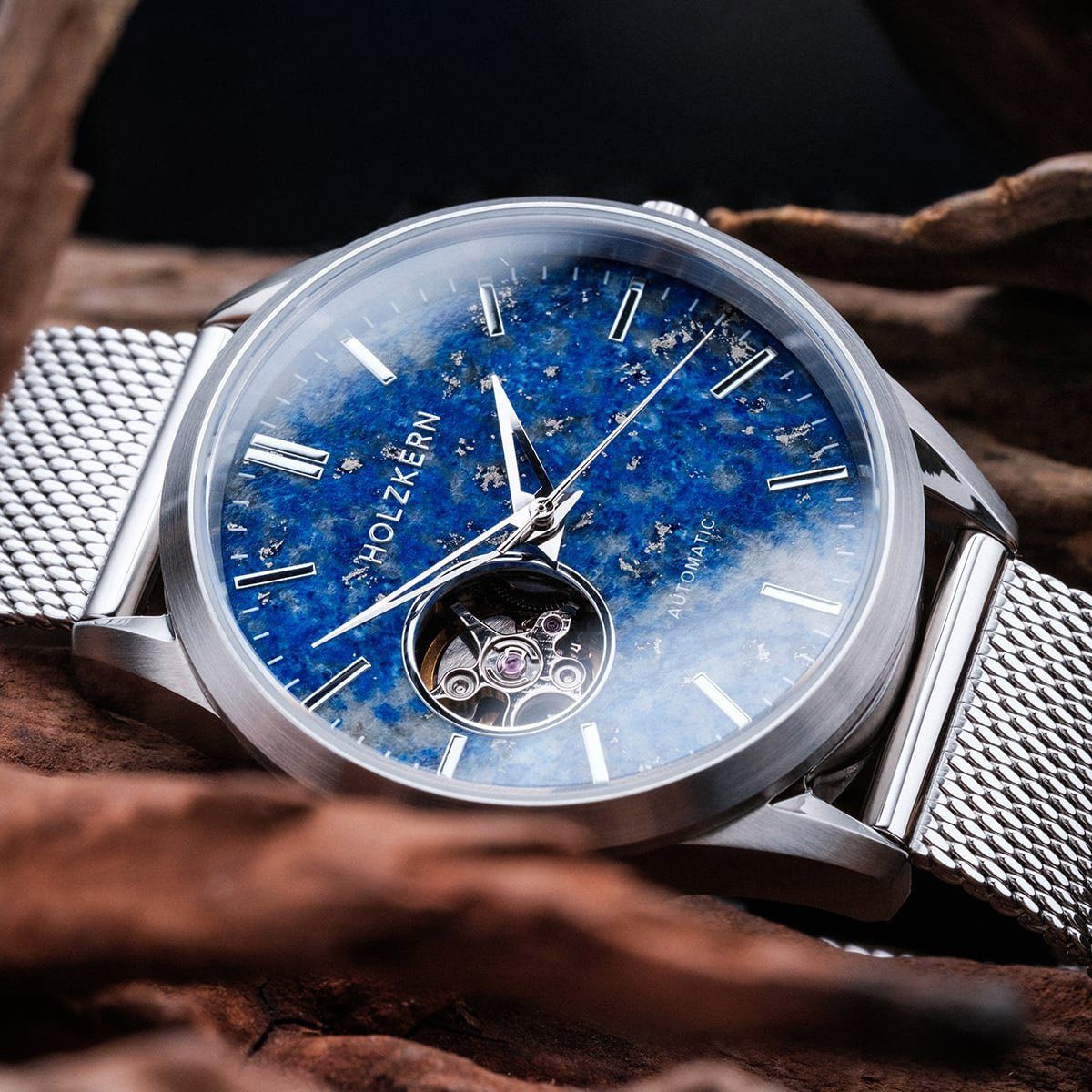 Holzkern Quarzuhr 9010631022204, Automatik Inverno Lapislazuli/Silberfarben