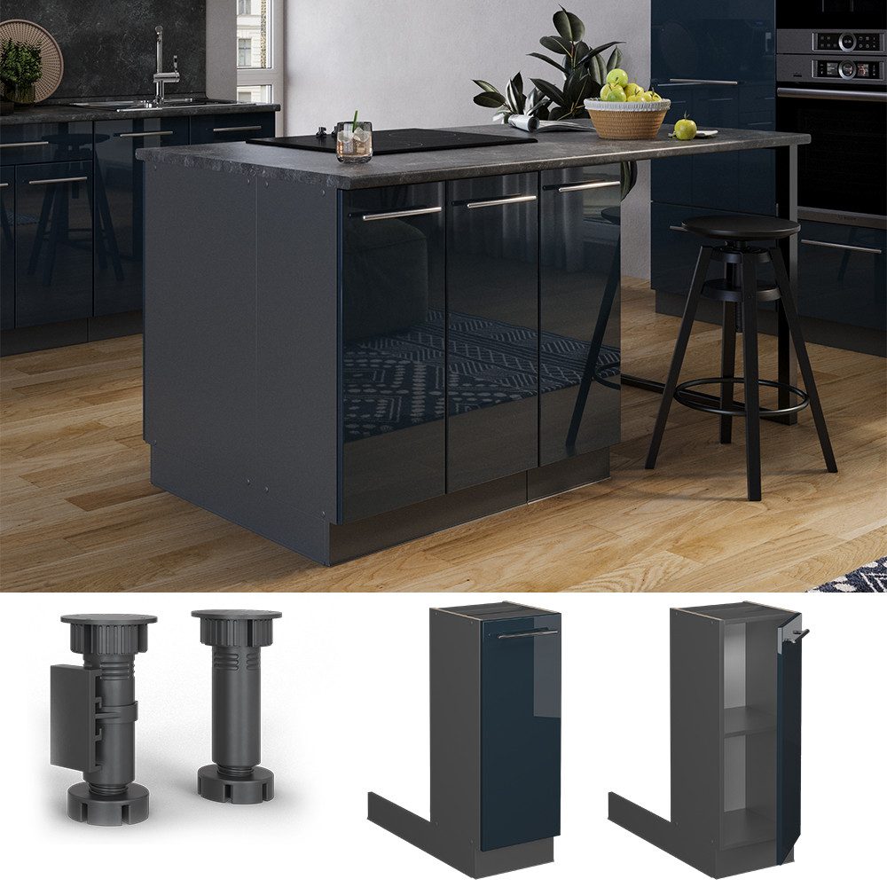 Vicco Unterschrank Fame-Line, Dunkelblau Hochglanz/Anthrazit, 30 günstig online kaufen