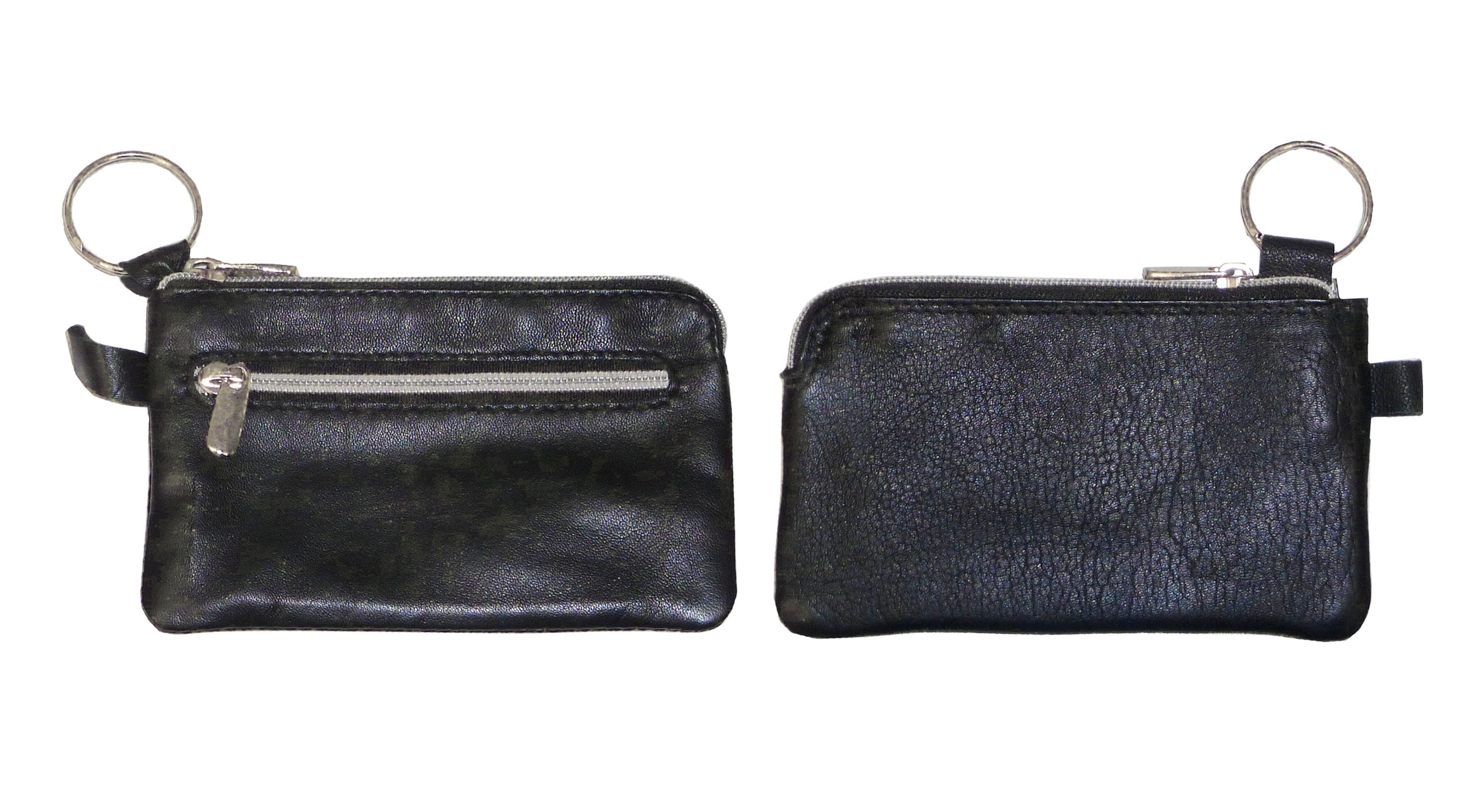 Best Offer Schlüsseltasche Schlüsseltasche / aus Leder / mit Kleingeldvorfach / Farbe: schwarz