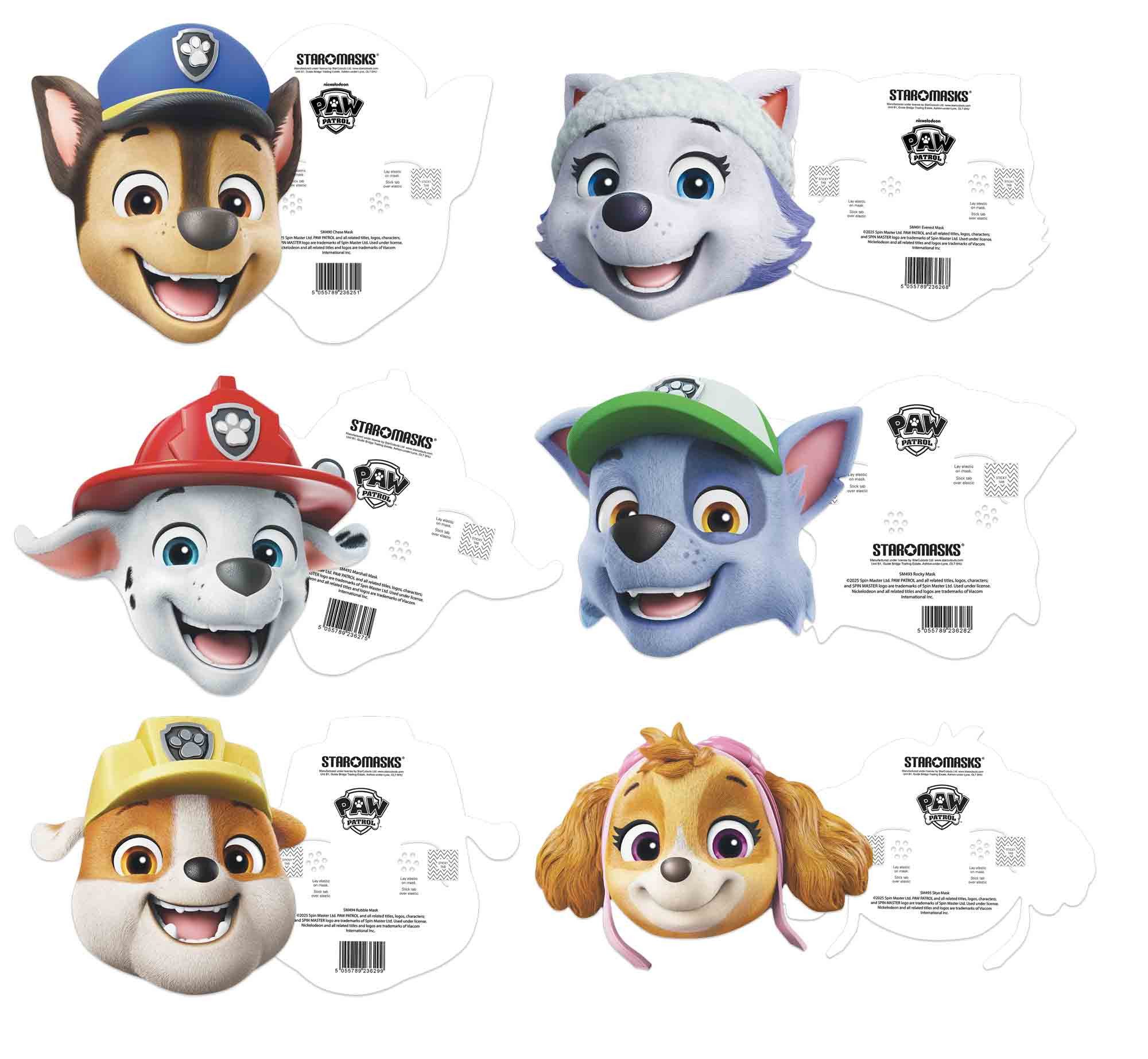 Verkleidungsmaske Paw Patrol - 6er Set - Masken - je 30x20 cm
