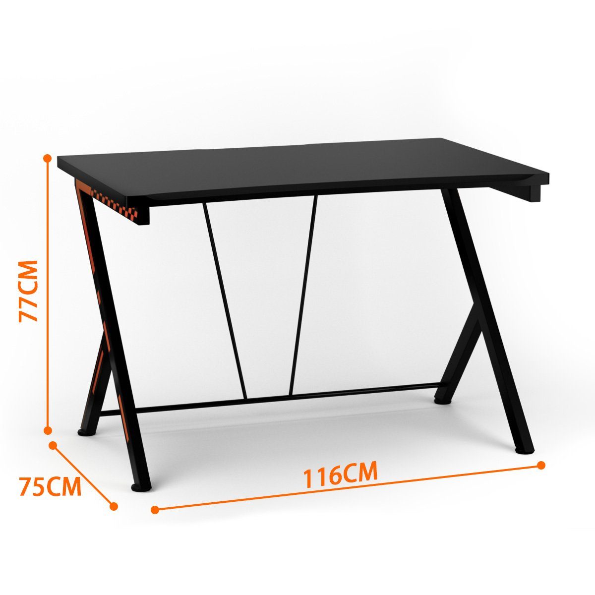 COSTWAY Gamingtisch, x R-förmig, x 75 77 mit 116 Metallrahmen, cm