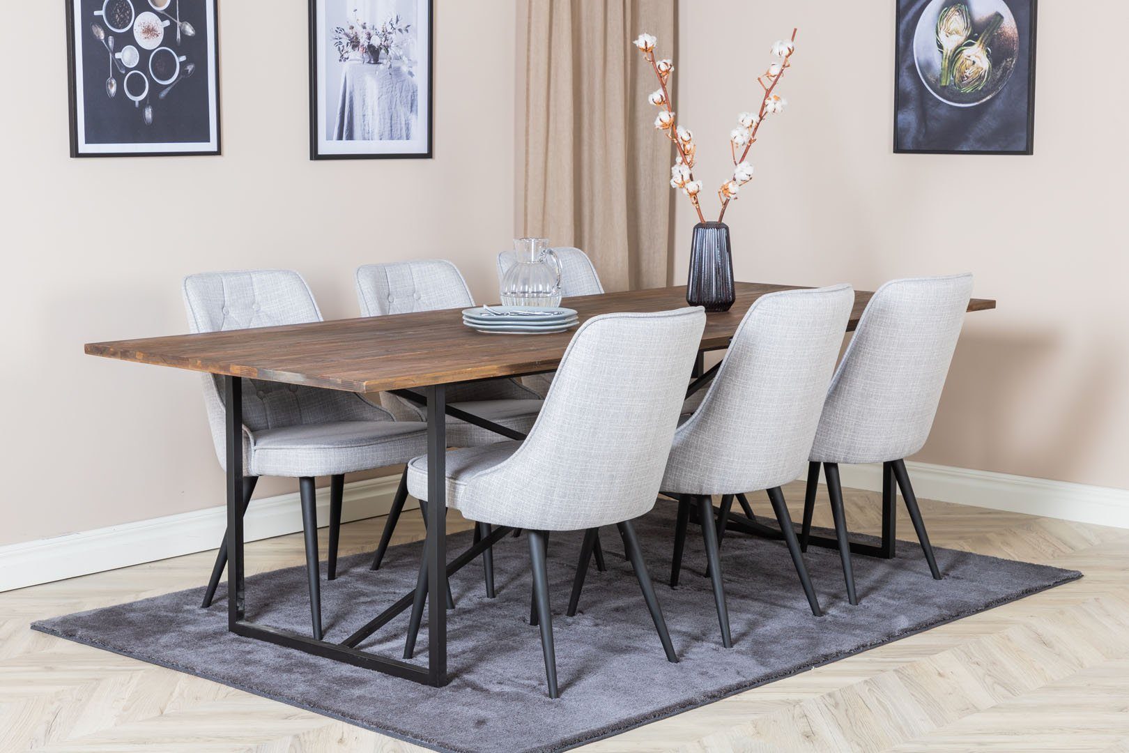 Teak Essgruppe Teak Essgruppe und ebuy24 Esstisch 6 Deluxe, Velvet Padang Dekor (7-tlg)