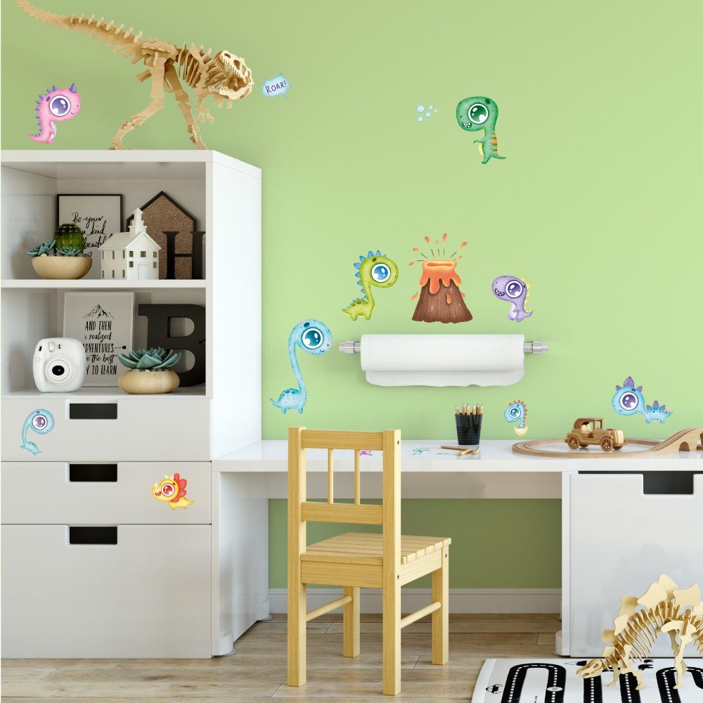 Sunnywall Wandtattoo Wandsticker - Dinosaurier Baby - Wandtattoo Kinder Wandaufkleber (6 St), konturgeschnitten