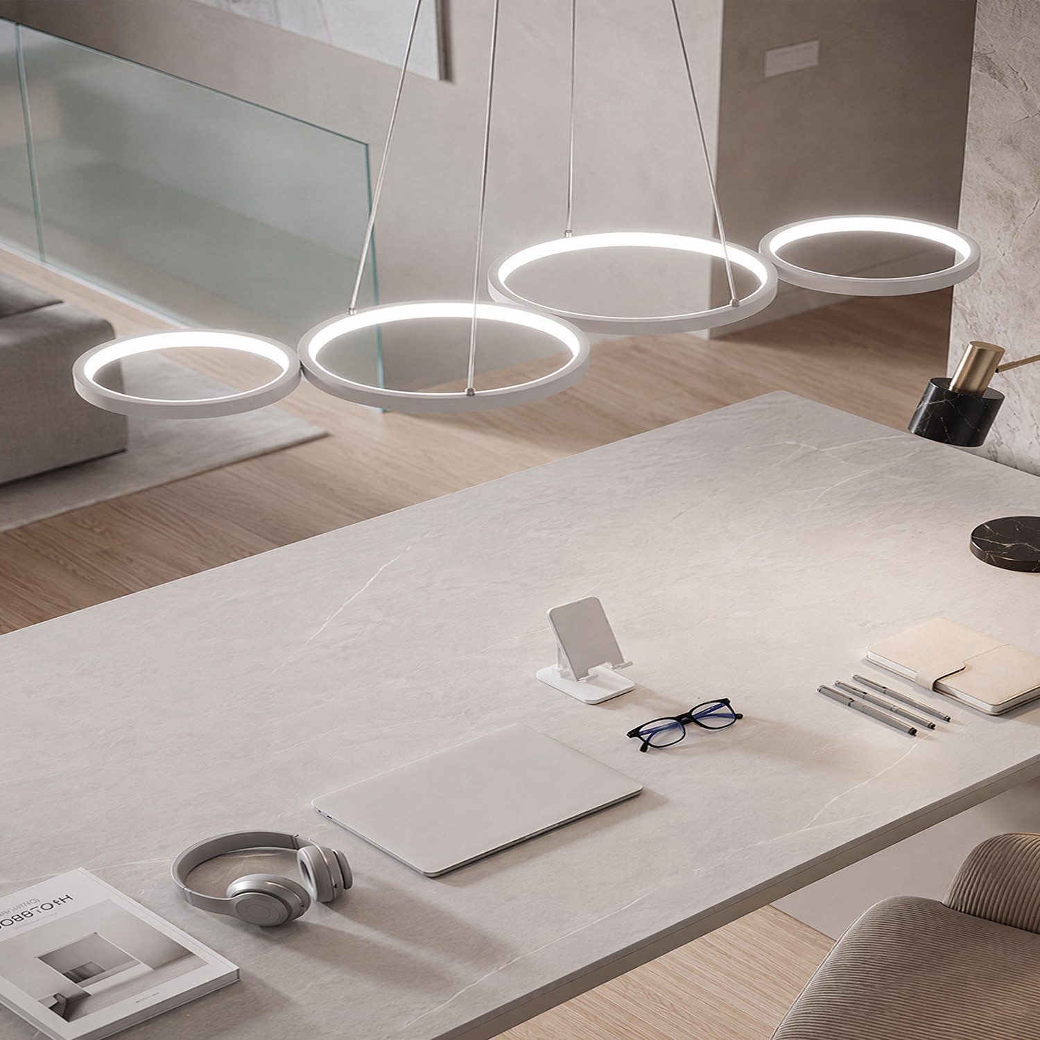 oyajia LED Pendelleuchte 30W LED Pendelleuchte 88cm, Dimmbar Hängelampe Esstisch Küchenlampe, LED fest integriert, Warmweiß, Naturweiß, Kaltweiß, 3000K-6500K mi – Bild 2 von 5
