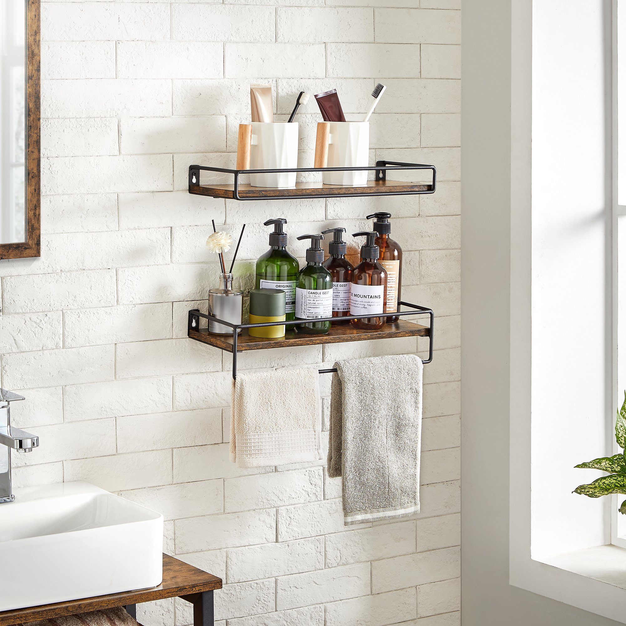 VASAGLE Wandregal, 2-tlg., Schweberegale, mit Stange günstig online kaufen