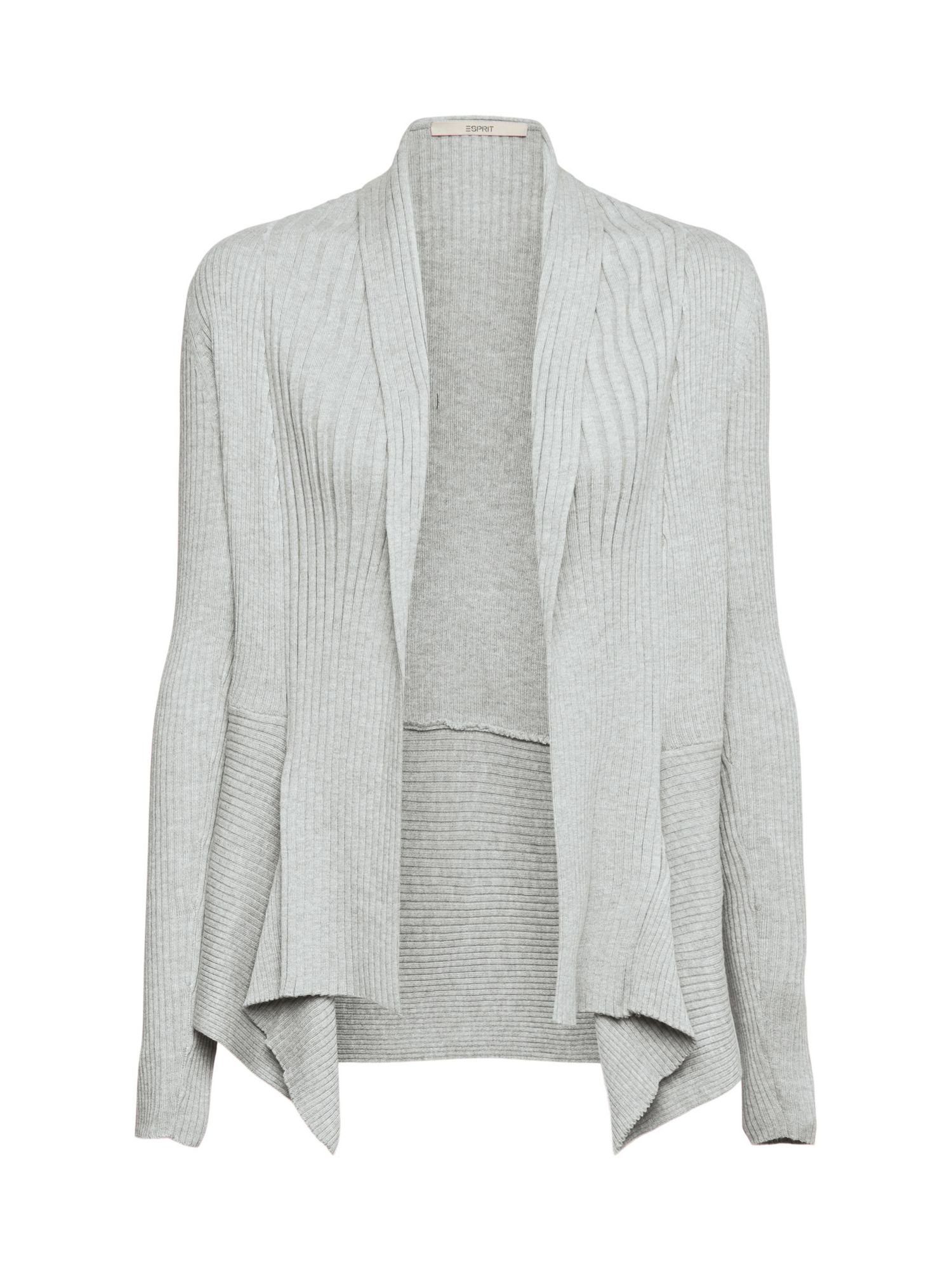 Gerippter mit Strickjacke GREY (1-tlg) Zipfelsaum Cardigan LIGHT Esprit