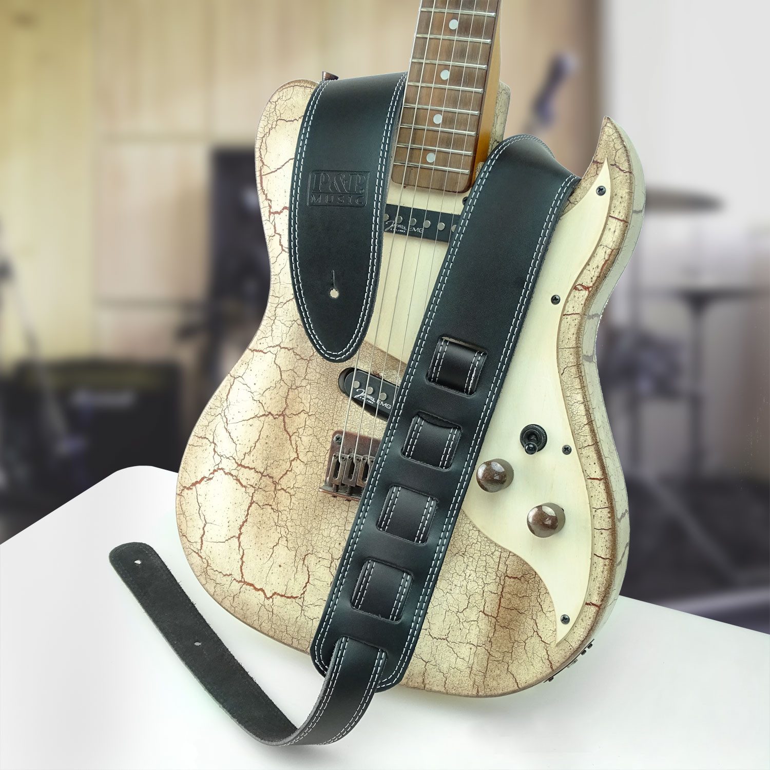 keepdrum Gitarrengurt keepdrum Gitarrengurt aus Echt-Leder Schwarz mit Doppelnaht