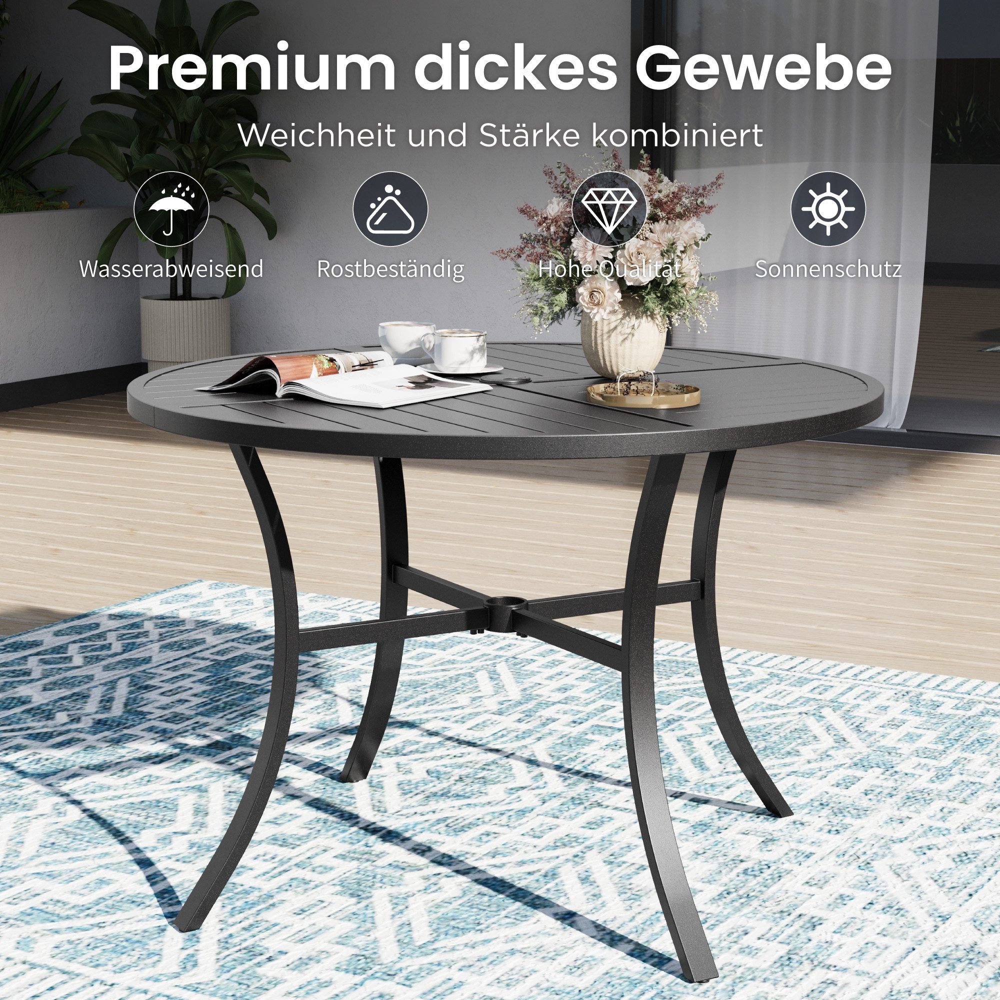 PHI VILLA Garten-Essgruppe, (5-teiliges Gartenmöbel Set Wetterfest, Gartentisch und 4 Textilene Stühle), Terrassenmöbel Sitzgruppe Outdoor für Balkon, Deck, Hof