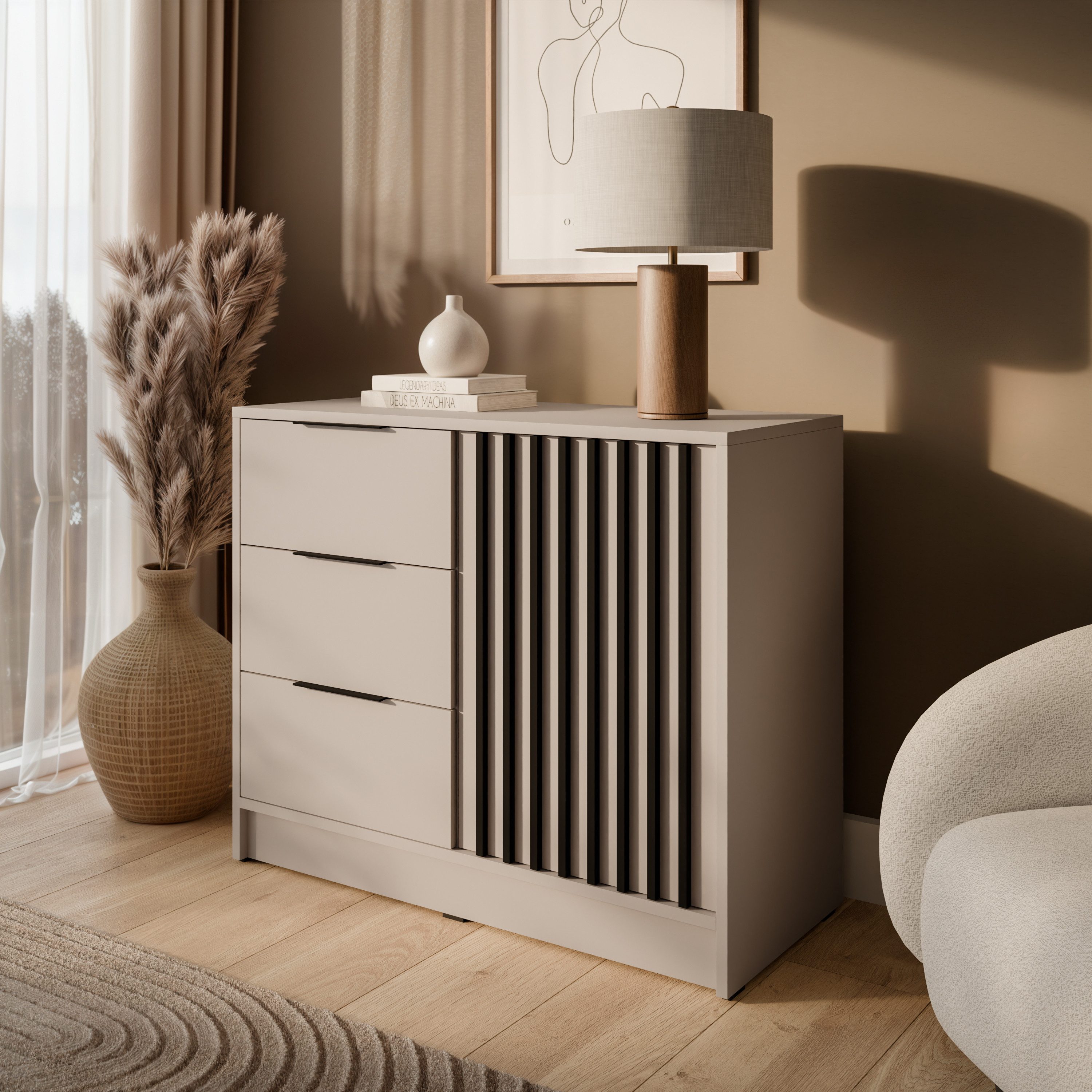 Lookway Kommode NELA 2D moderne Lamellenkommode mit Schubladen
