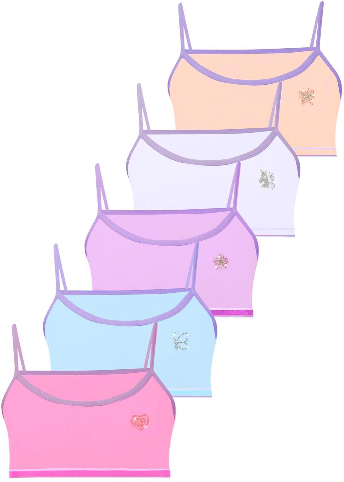 LOREZA Bustier 5er Set Mädchen Bustier Baumwolle - Strass- Bunt (Set, 5-tlg., 5er-Pack)