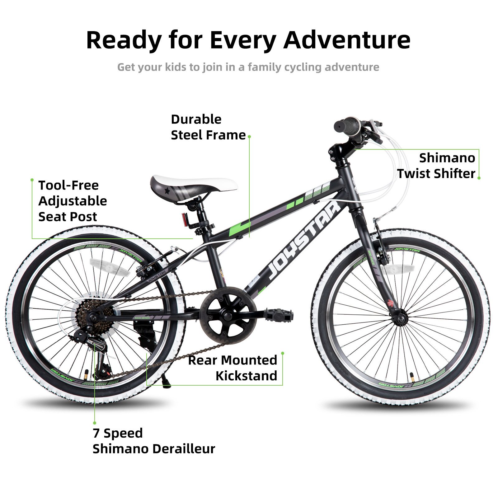 JOYSTAR Kinderfahrrad 20 Zoll Kinderfahrrad für Jungen & Mädchen im Alter von 7-12 Jahren, Hardtail Mountainbike mit 7-Gang Schaltung, Doppel-V-Bremse