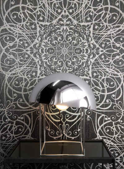 Newroom Vliestapete, Grau Tapete Vintage Ornament - Vintage Mustertapete Silber Braun Modern 3D Optik Struktur Glitzer für Schlafzimmer Wohnzimmer Küche