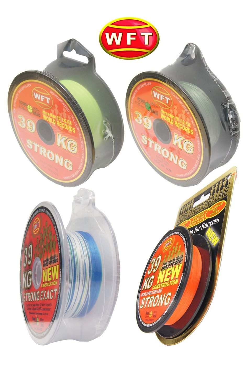 WFT Angelschnur WFT KG STRONG EXACT geflochtene Schnur 360m 0,25mm 39kg, (360-St)