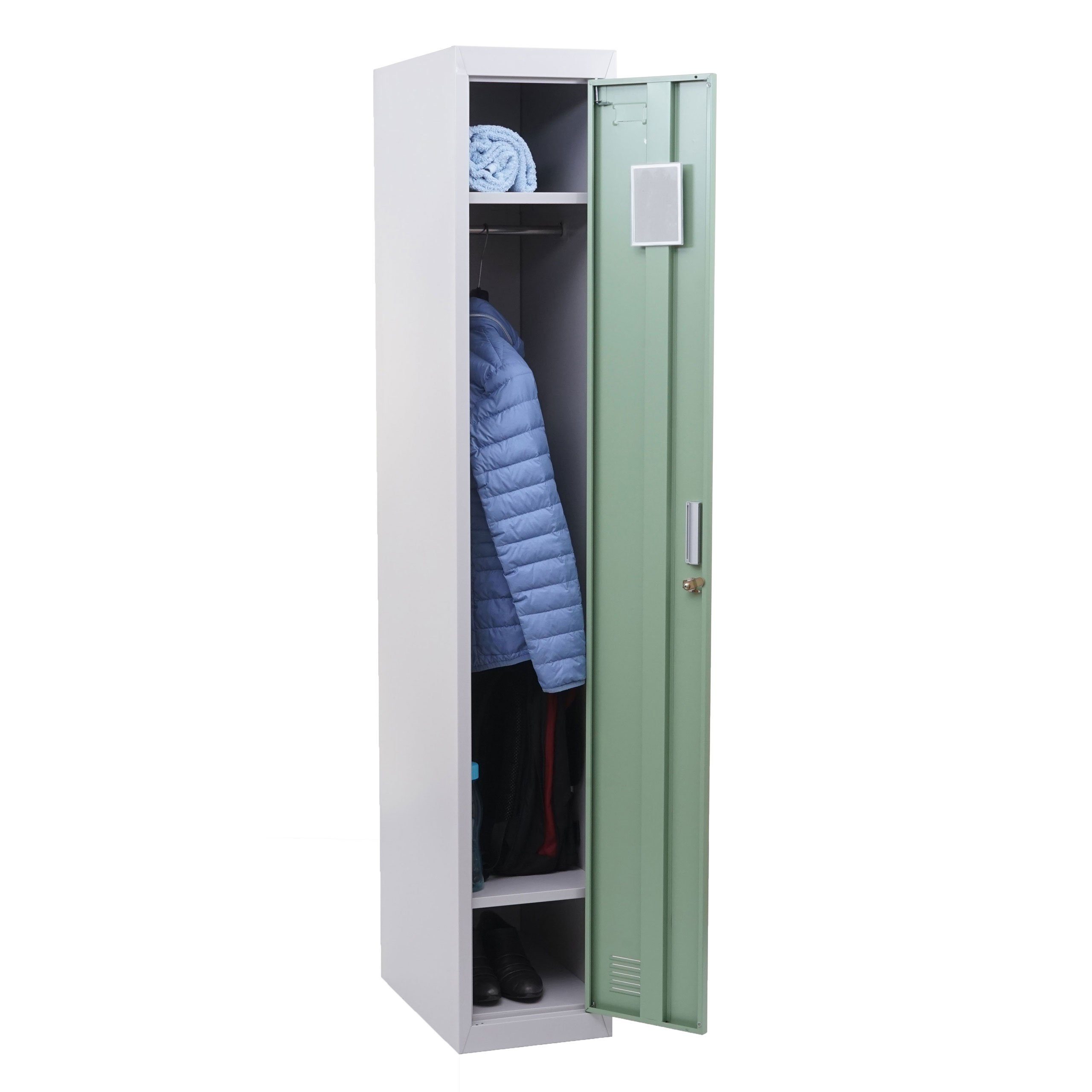 MCW Mehrzweckschrank Preston T163 Inkl. Kleiderstange und Spiegel, Drehriegelschloss inkl. 2 Schlüssel