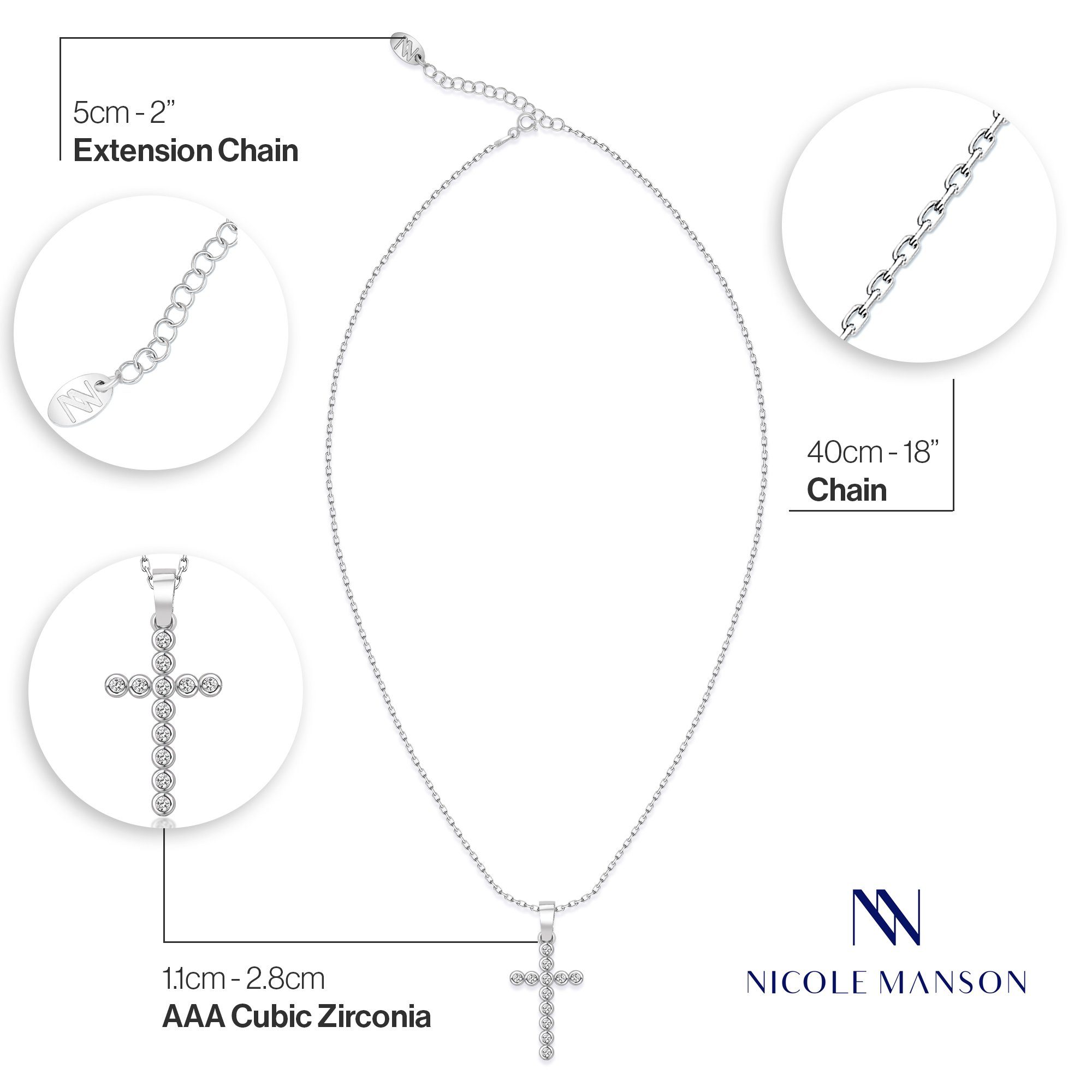 Nicole Kreuz mit Silber Manson Halskette Anhänger 40-45 cm Kette 925