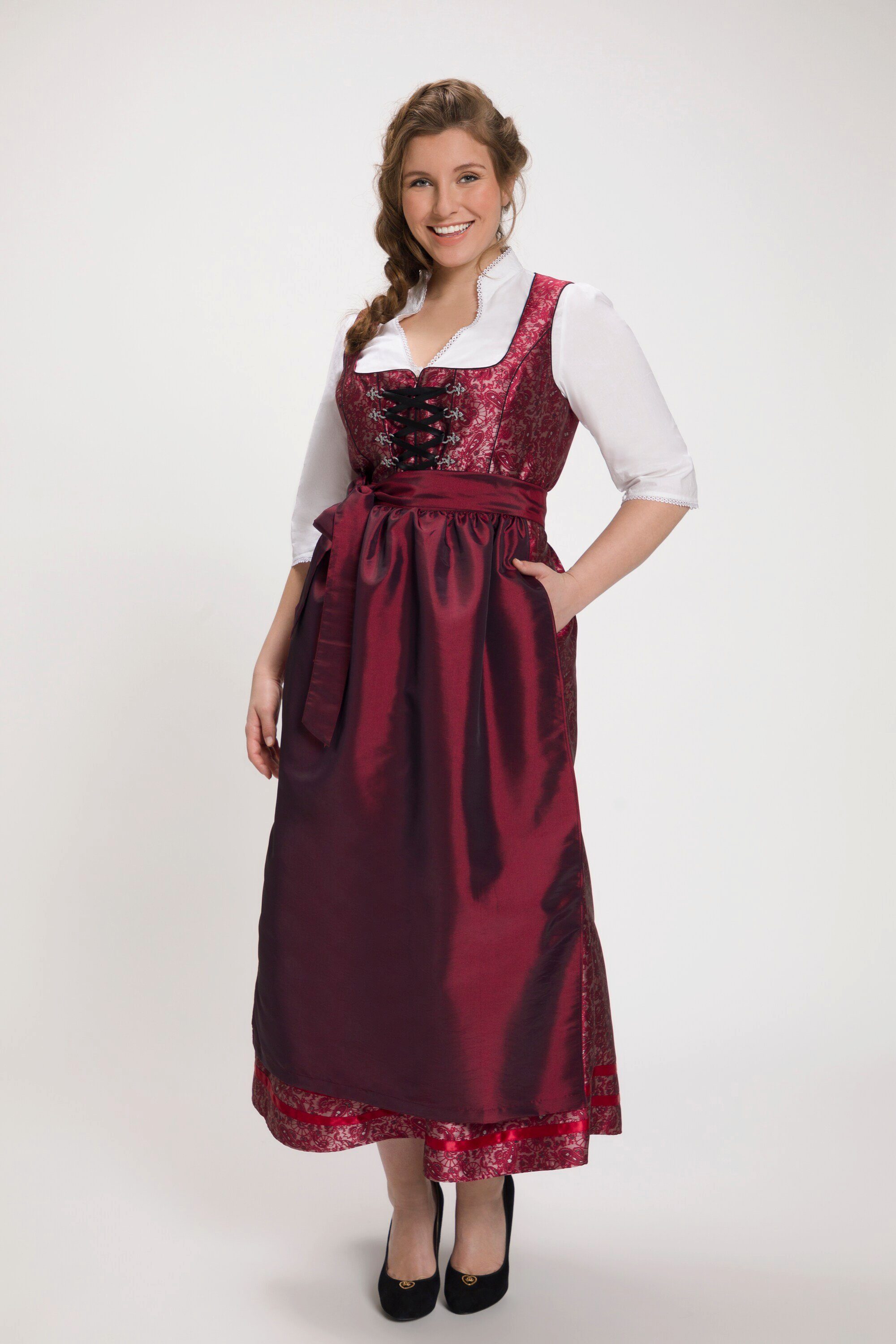 Ulla Popken Jerseykleid Fest-Dirndl Jacquard Carree-Ausschnitt ärmellos rot