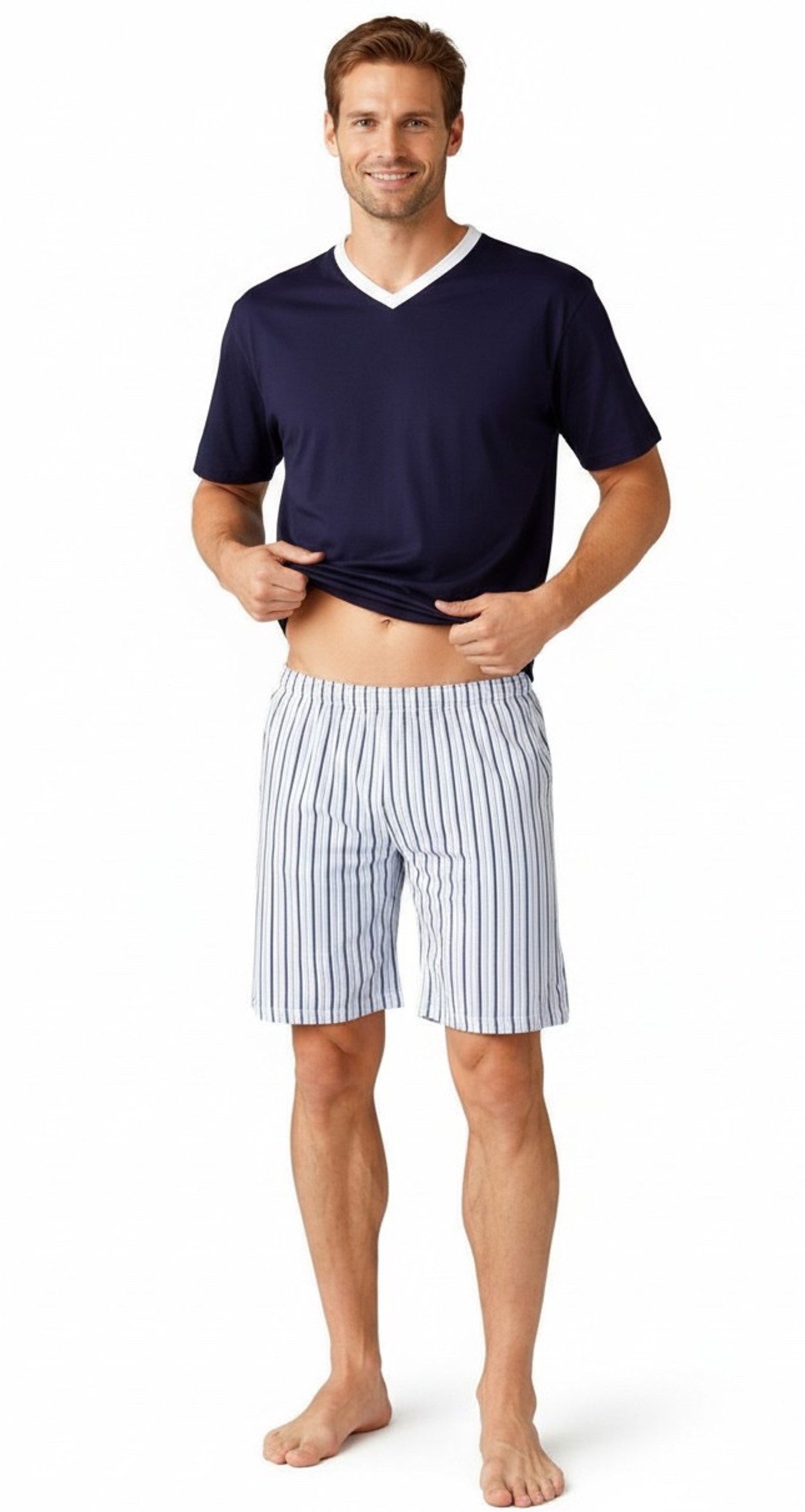 Moonline Shorty Kurzer Herren Schlafanzug Pyjama Nachtwäsche Kurzarm 100% Baumwolle (2 tlg) atmungsaktiv