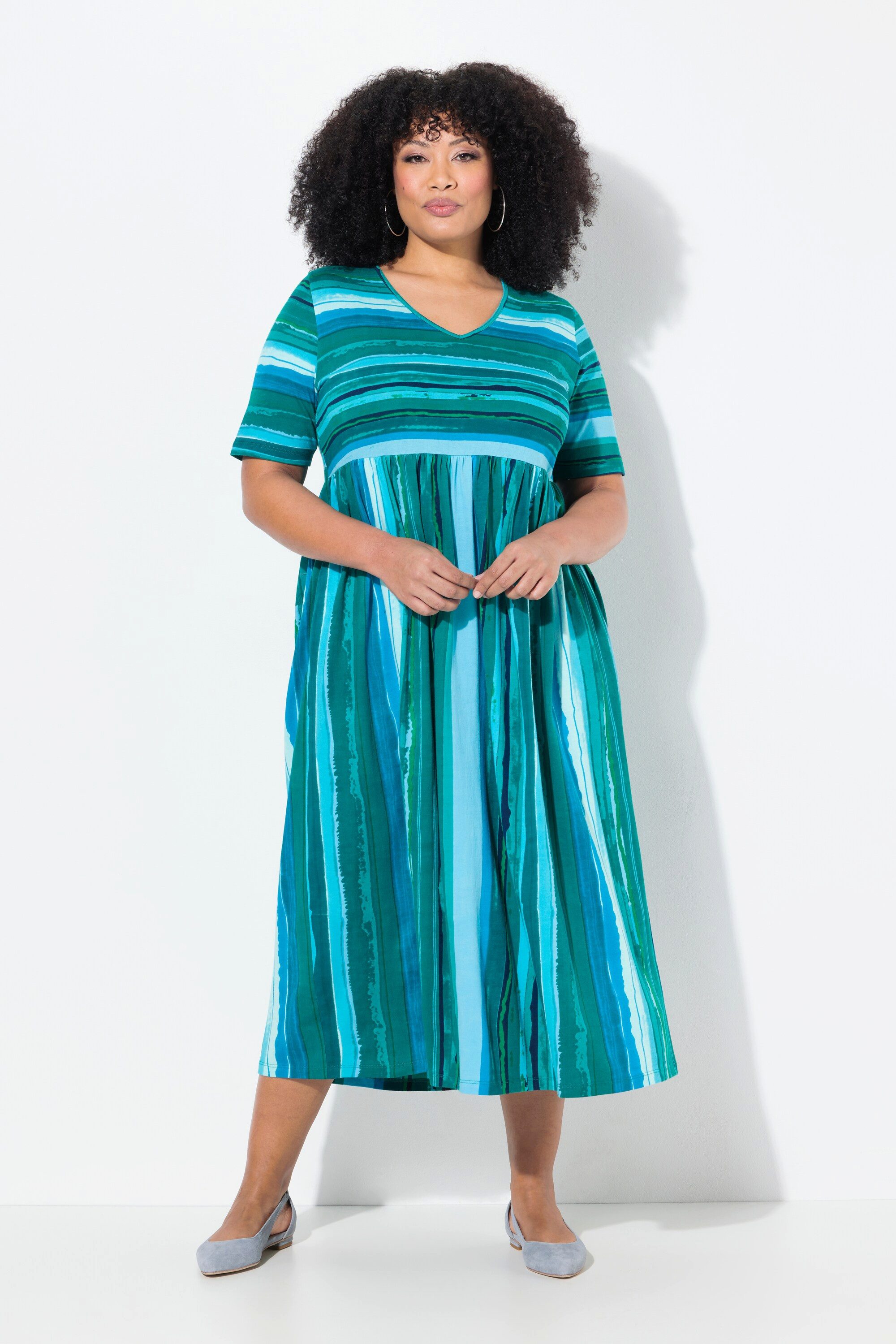 Ulla Popken Maxikleid Jerseykleid Streifenmix A-Linie günstig online kaufen