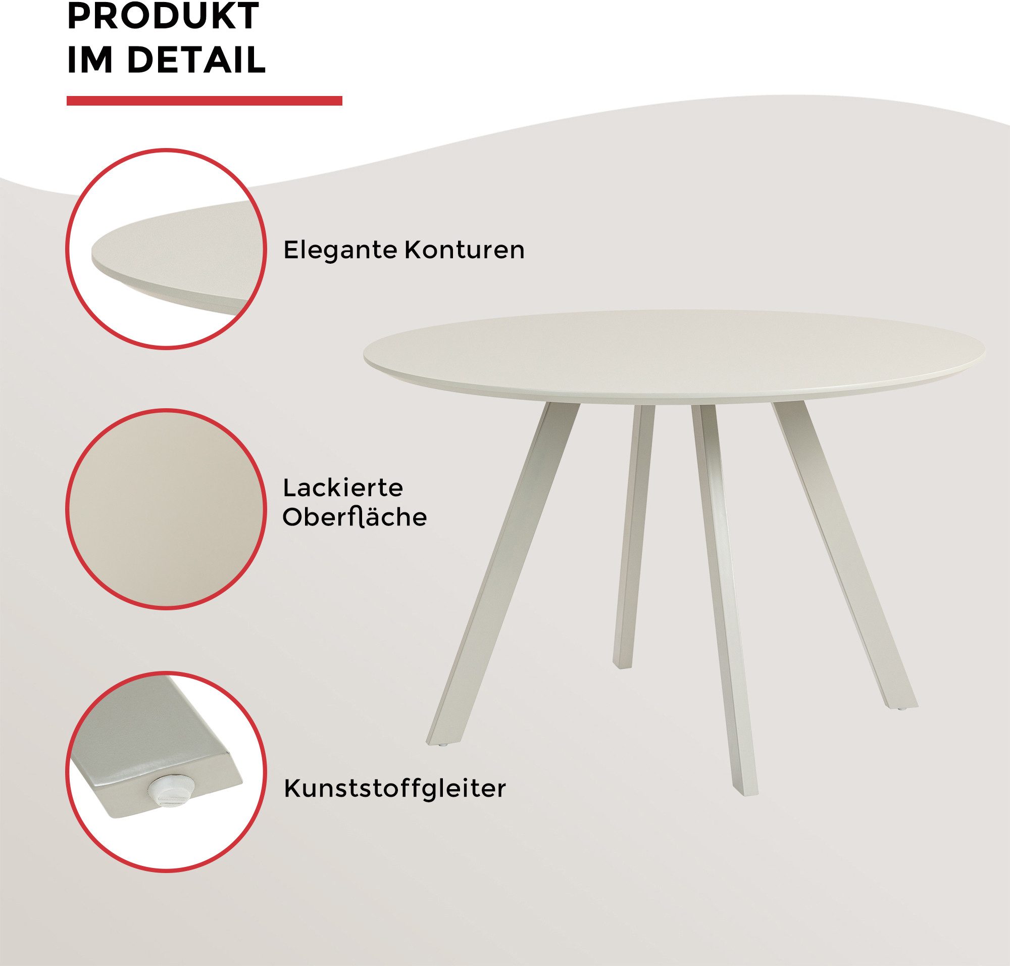 Duo Collection Esstisch Tisch Pina (1-St), Lackierte Oberfläche, Cashmere Farben
