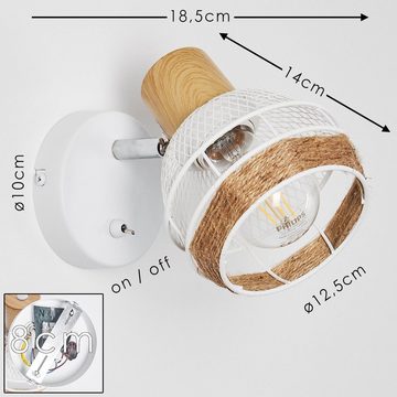 hofstein Wandleuchte »Nalles« verstellbare Wandlampe, Metall/Holz/Hanfseil, Weiß, ohne Leuchtmittel, E27, Wandspot in Gitter-Optik m. An-/Ausschalter, chrom, Natur