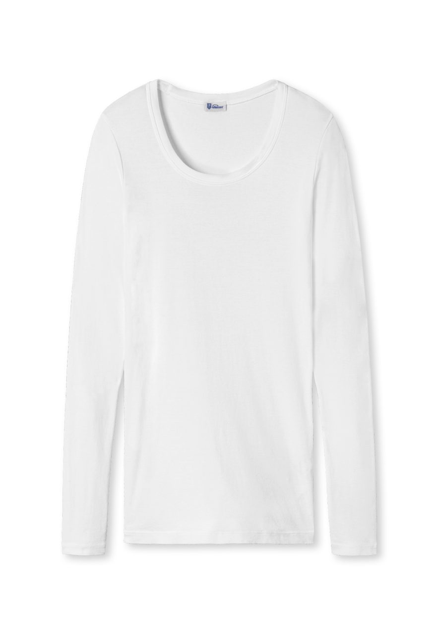 mit Baumwoll-Qualität reiner SCHIESSER Berta REVIVAL Rund-Hals-Ausschnitt Longshirt In White