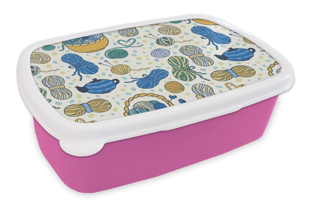 MuchoWow Lunchbox Stricken - Muster - Wolle, Kunststoff, (2-tlg), Brotdosen, Lunch Box, Brotbox für Kinder und Erwachsene