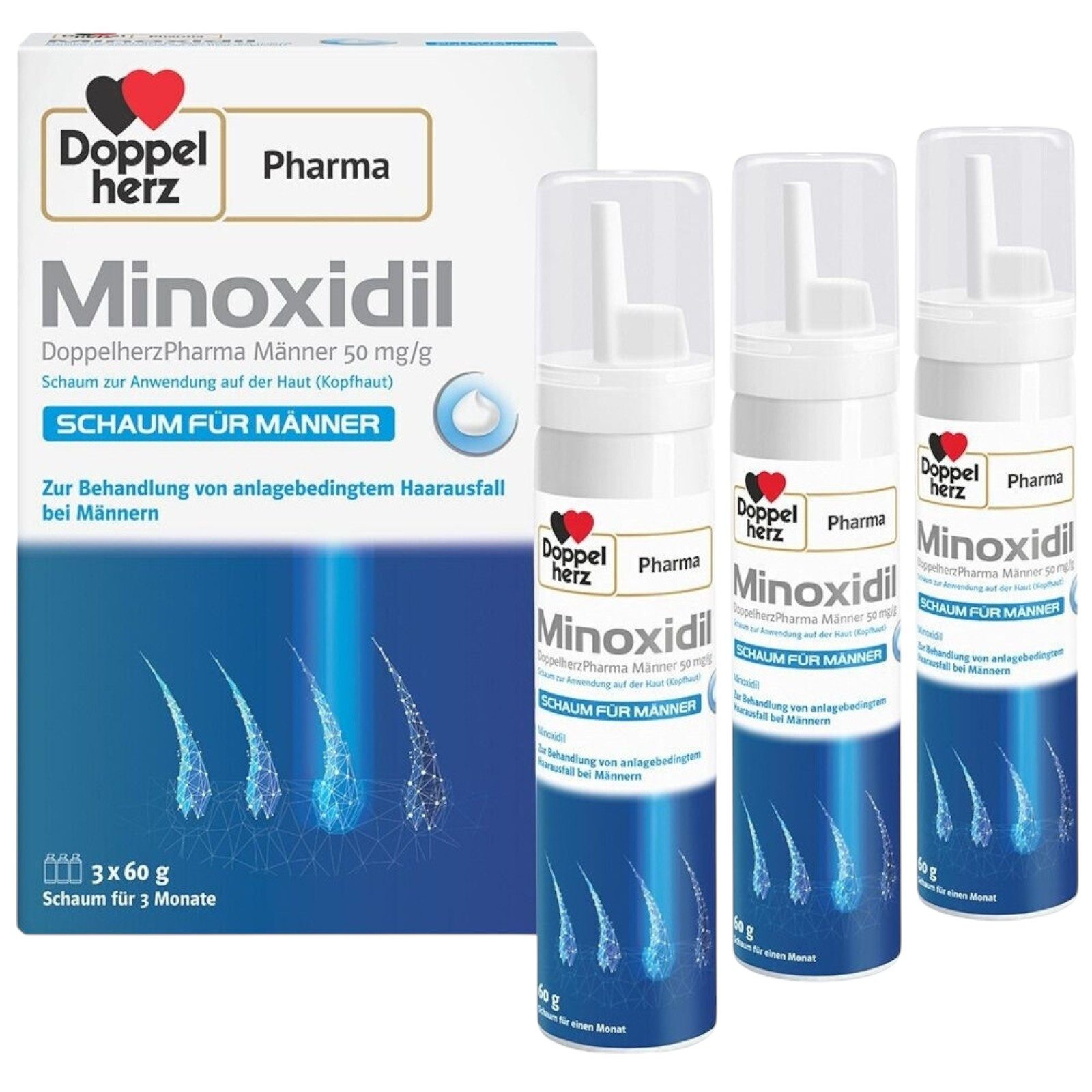 Doppelherz Haarkur Minoxidil DoppelherzPharma 50 mg/g Schaum für Männer (3 x 60g), 3-tlg.