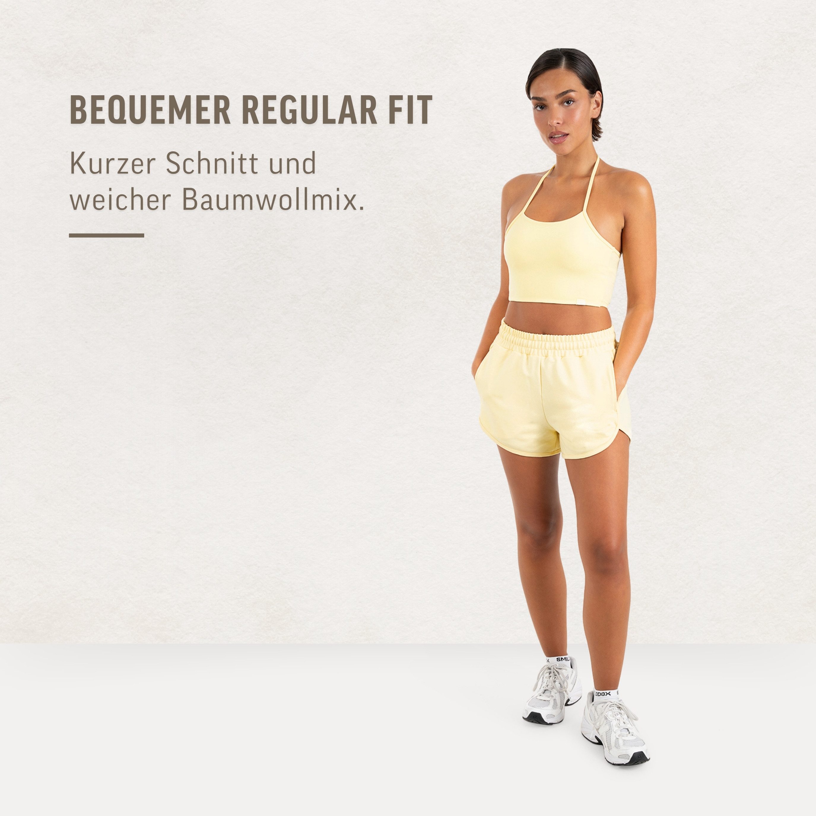 Smilodox Shorts Maruna Damen, kurze Hose, Regular Fit, Baumwolle, für Gym & Sommer Elastischer Tunnelzug, Basic, Baumwollmix, Seitentaschen