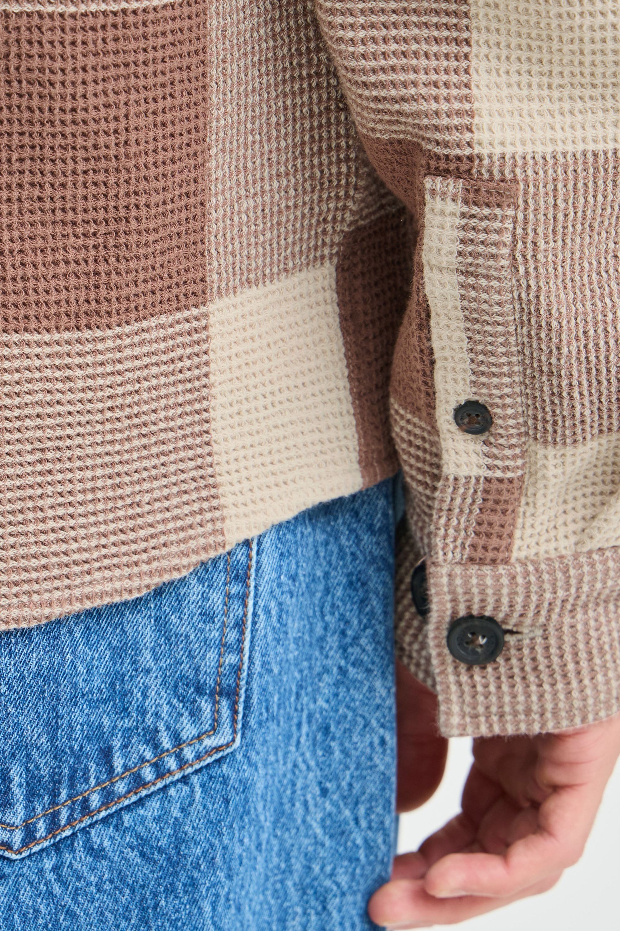 !Solid Langarmhemd SDOLIVER WAFFLE CHECK Lässiges Baumwollhemd