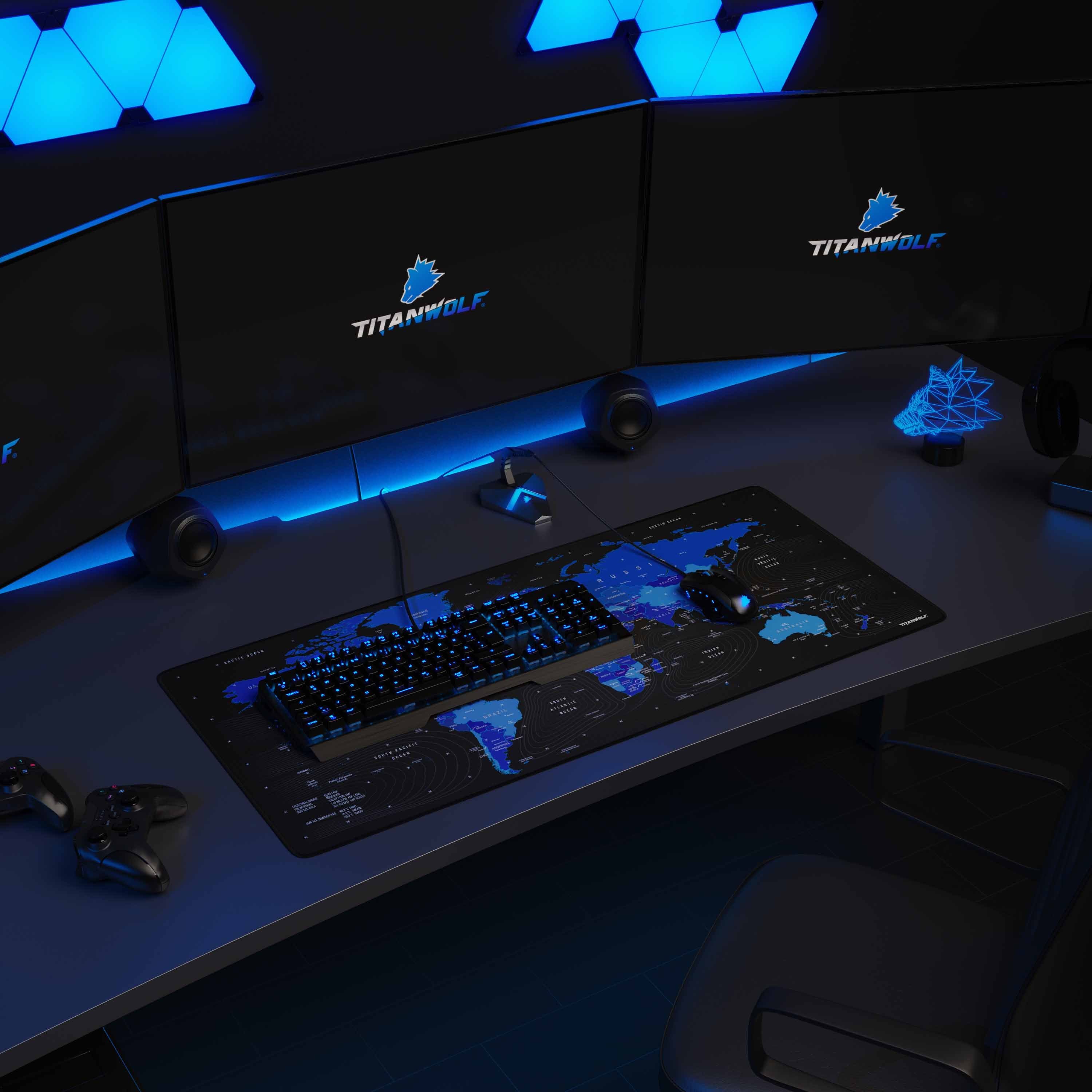 Titanwolf Gaming Mauspad XXL Speed Mousepad 900 x 400 x 3 mm, große Tischunterlage (1-St), rutschfest, abwaschbar, Geschwindigkeit & Präzision, Welktarte blau – Bild 2 von 5