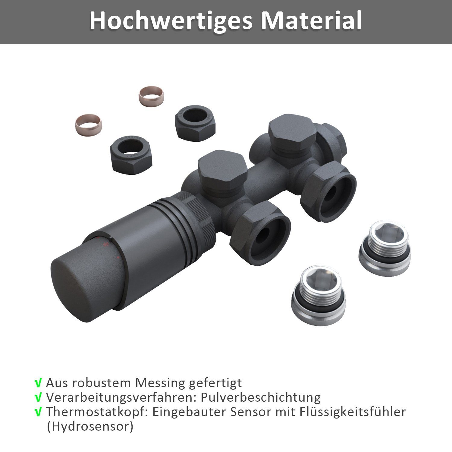 ELEGANT Heizkörperthermostat Multiblock Set für Heizkörper 50mm G 1/2", mit Thermostatkopf, 50mm G 1/2"