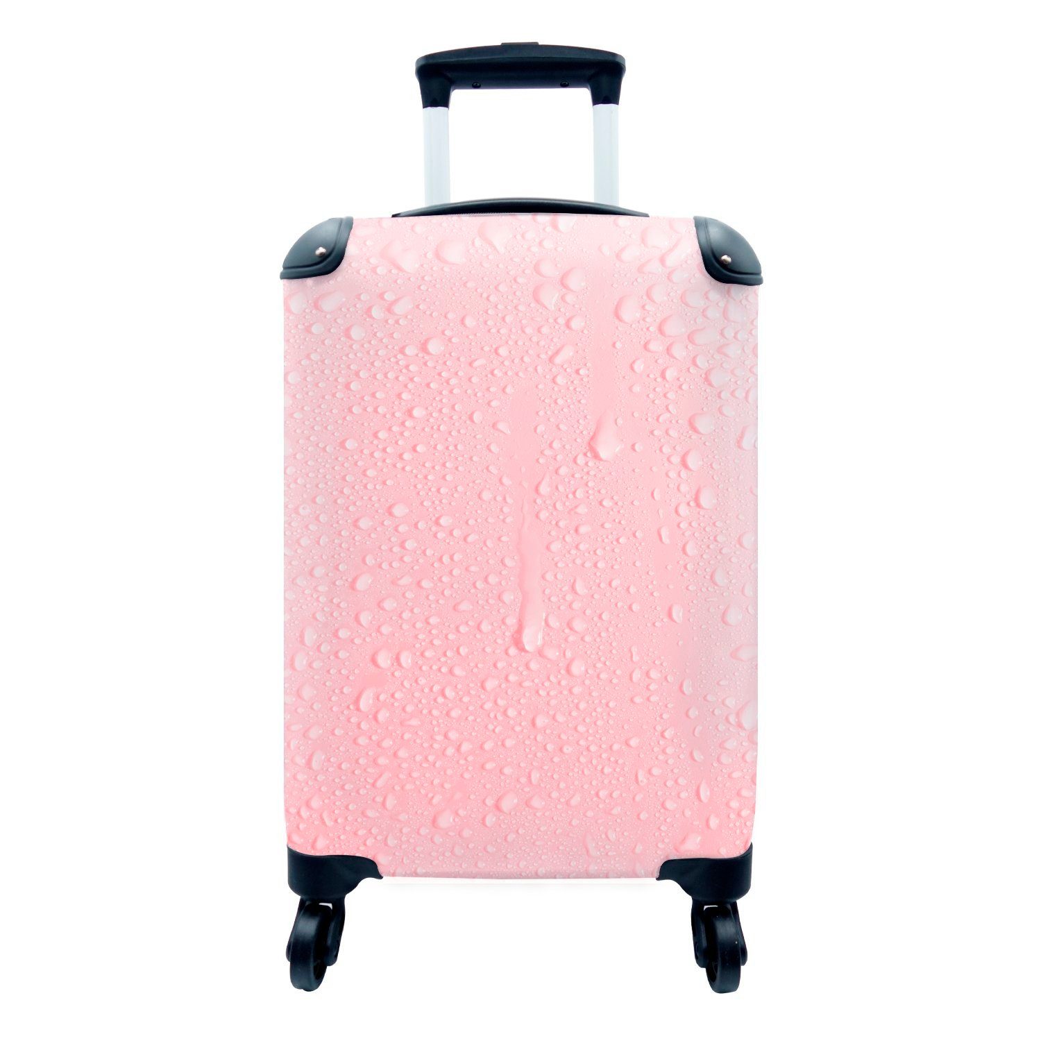 MuchoWow Handgepäckkoffer Rosa Hintergrund mit Wassertropfen, 4 Rollen, Reisetasche mit rollen, Handgepäck für Ferien, Trolley, Reisekoffer