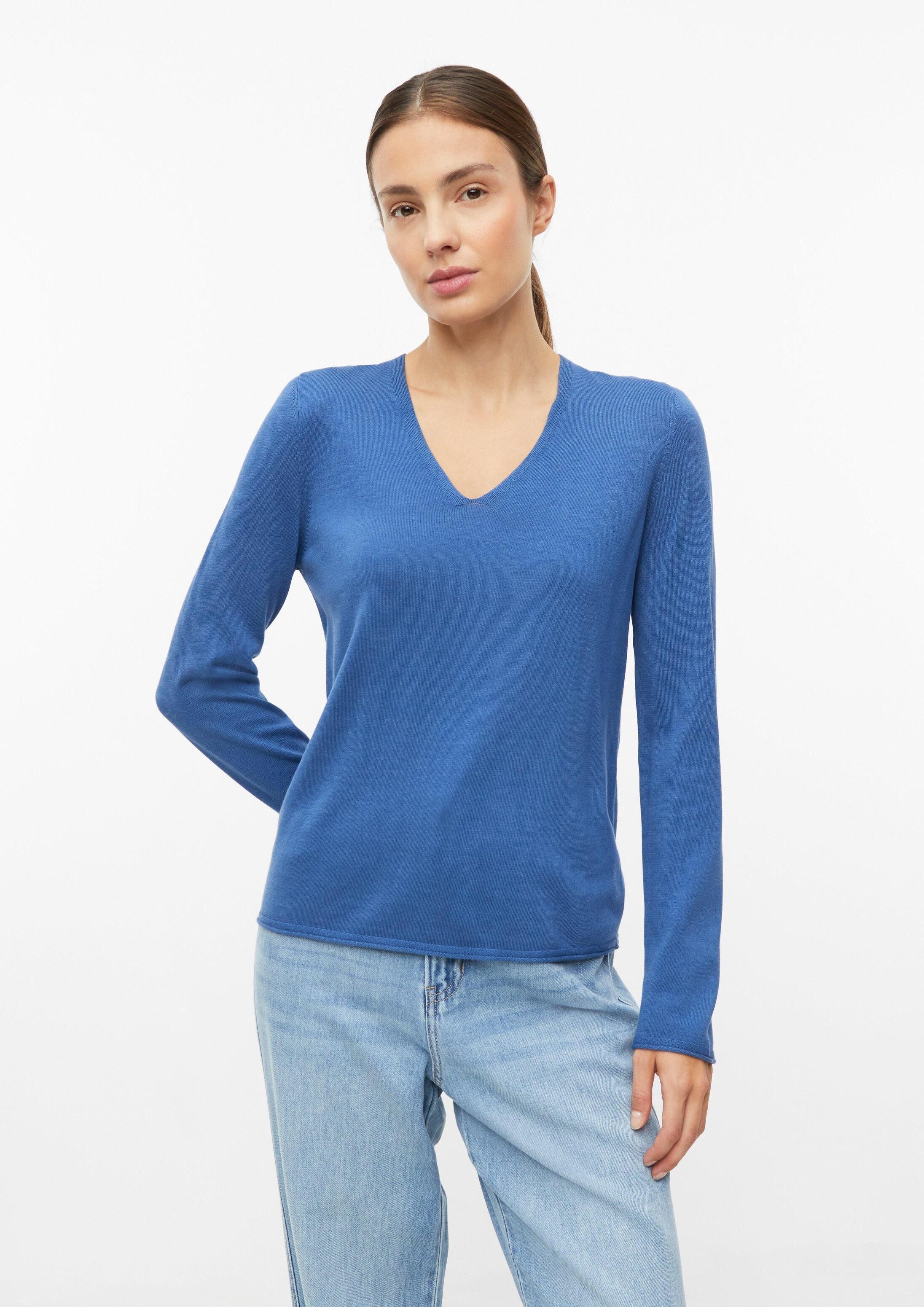 s.Oliver Longpullover Strickpullover Strickpullover mit V-Ausschnitt und Rollkanten
