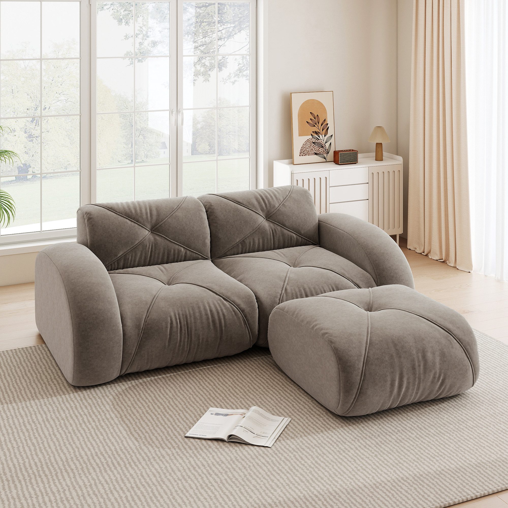Odikalo Sofa Ecksofa Eckcouch mit Schlaffunktion, Modulares Sofa Chenille-Stoff, Rahmenloses Sofa, 32D-Schaumstoff hoher Dichte, geeignet für Wohnzimmer, rutschfestes Design, keine Montage erforderlich