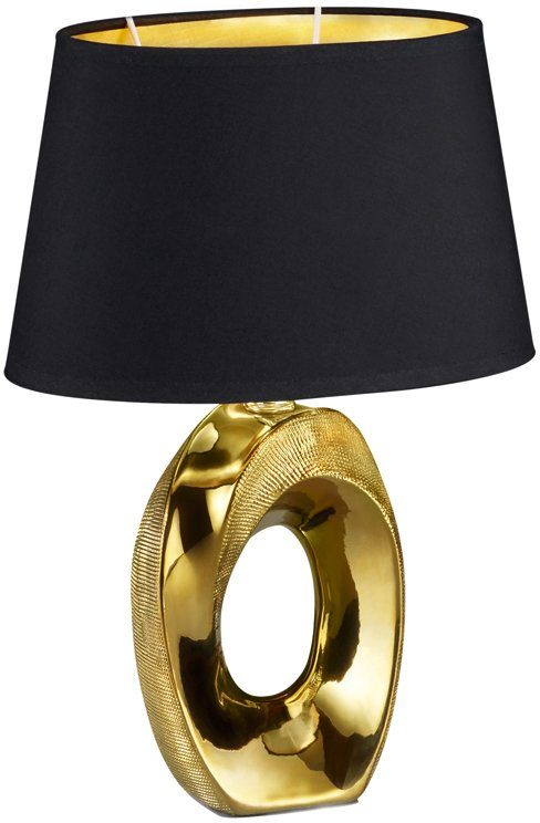 TRIO Leuchten Schreibtischlampe Taba, ohne Leuchtmittel, Nachttischlampe, Tischlampe golfarbig, Stoffschirm in schwarz/gold