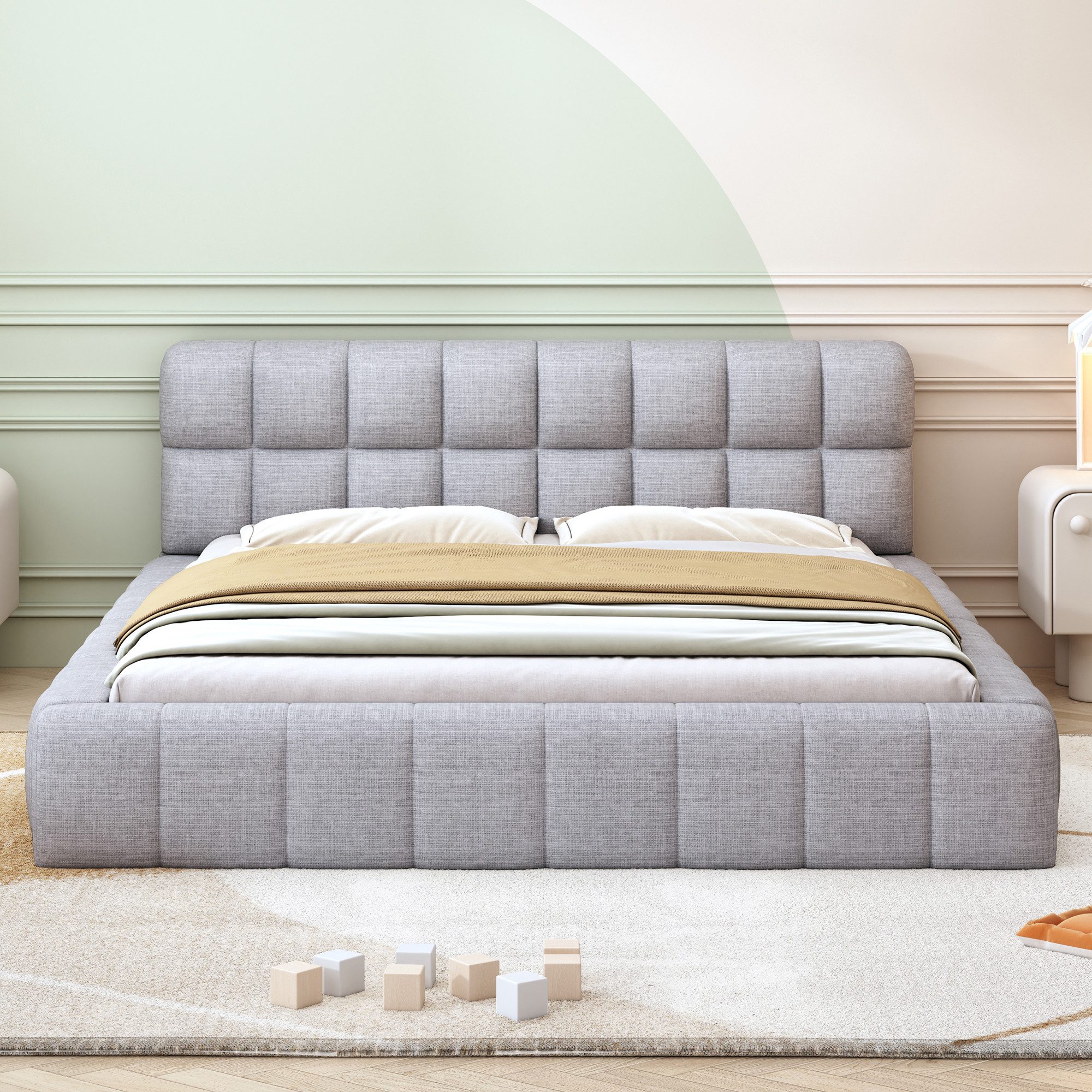 Flieks Polsterbett, Doppelbett 140x200cm mit Polsterumrandung Leinenstoff günstig online kaufen