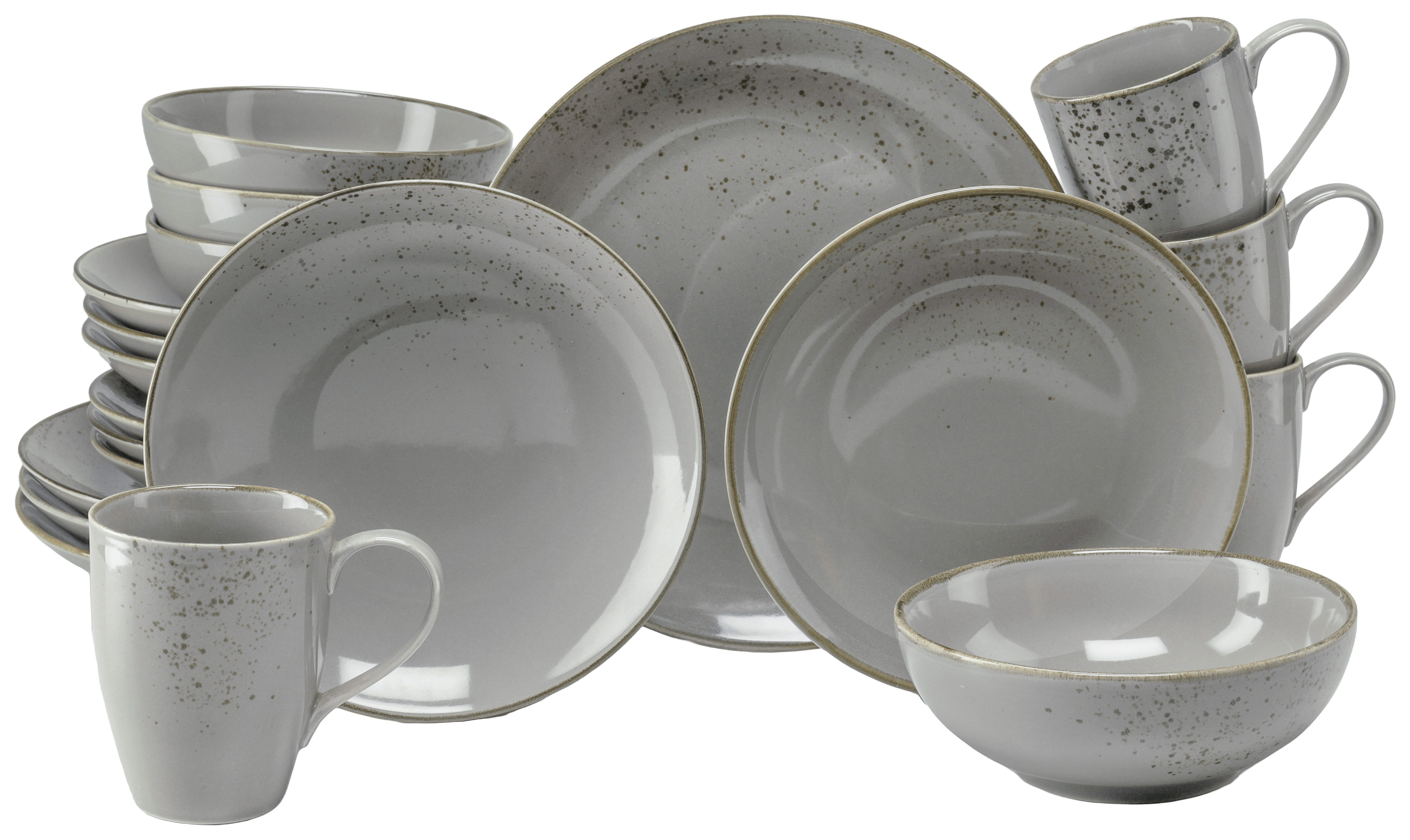 CreaTable Kombiservice Nature Collection, Service, 20-tlg. (20-tlg), 4 Personen, Steinzeug, Handgemalte Sprenkel und Ränder, Reaktivglasur