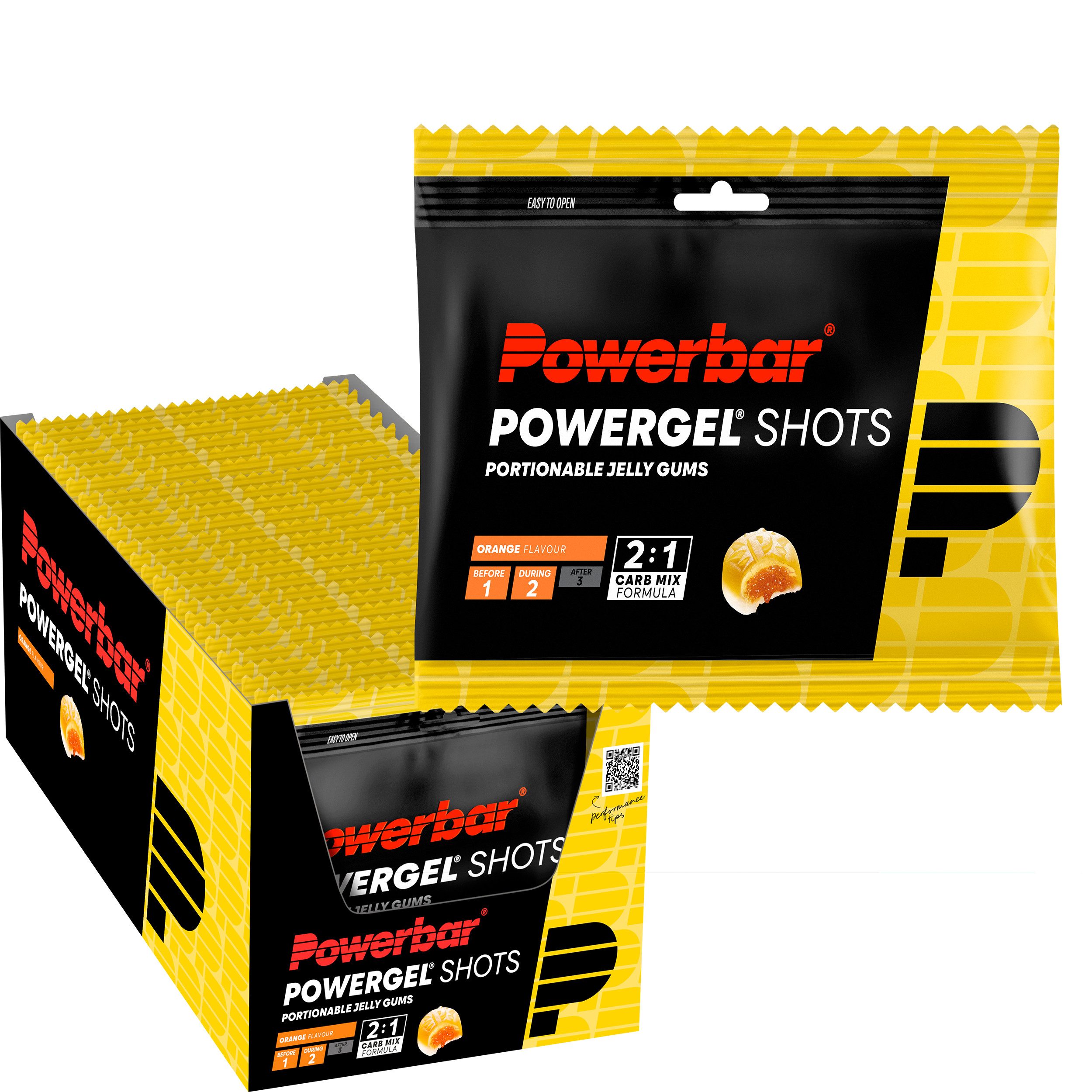 PowerBar PowerGel Shots Orange High Carb Energie Gummis 24x60g koffeinfrei Gummis, 24 er 1440 g, Orange mit Vitamin B6 – Vitamin B6