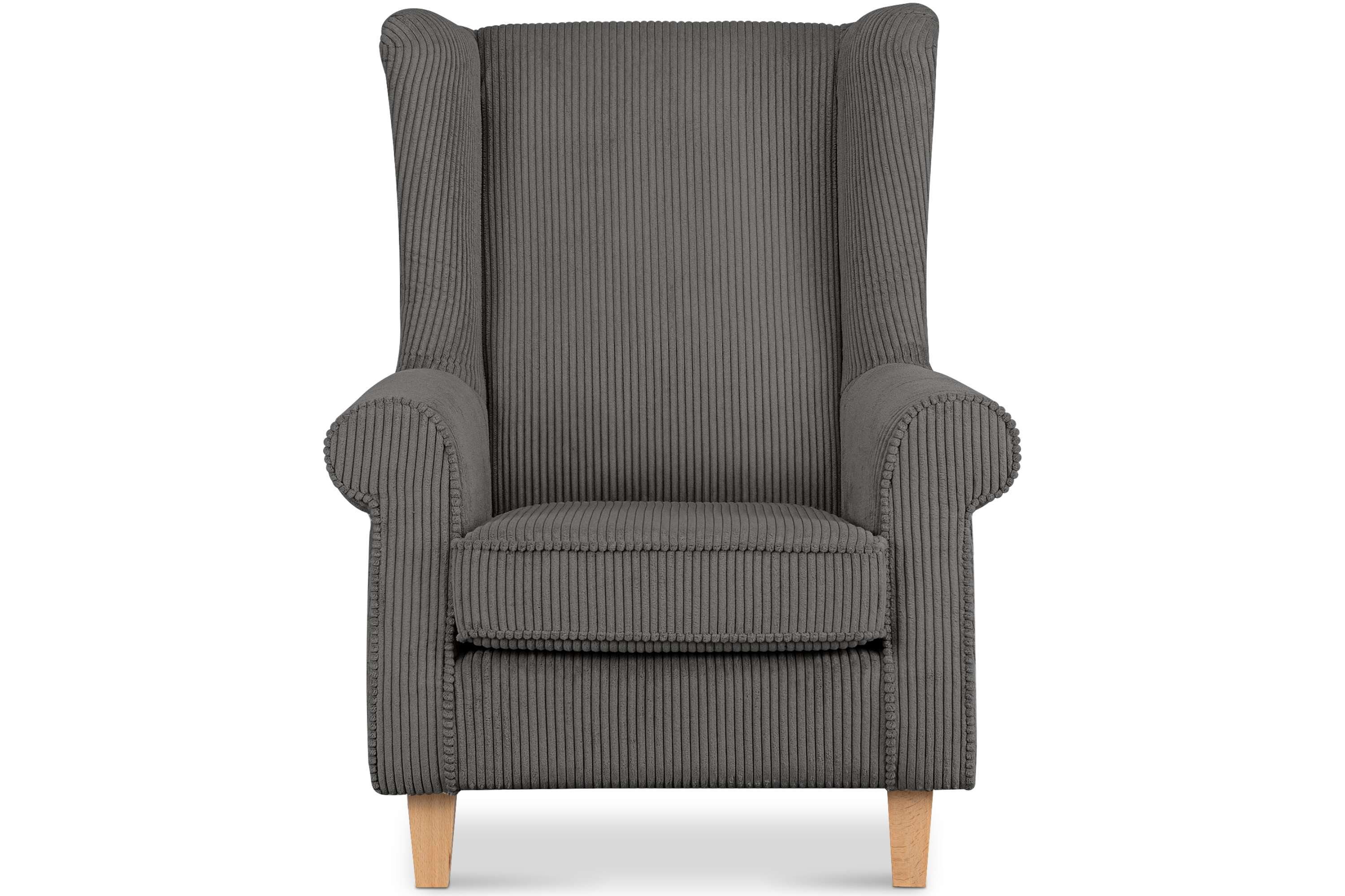 KONSIMO® Ohrensessel MILES Gepolsterter Sessel, mit Armlehnen, Massivholzbeine