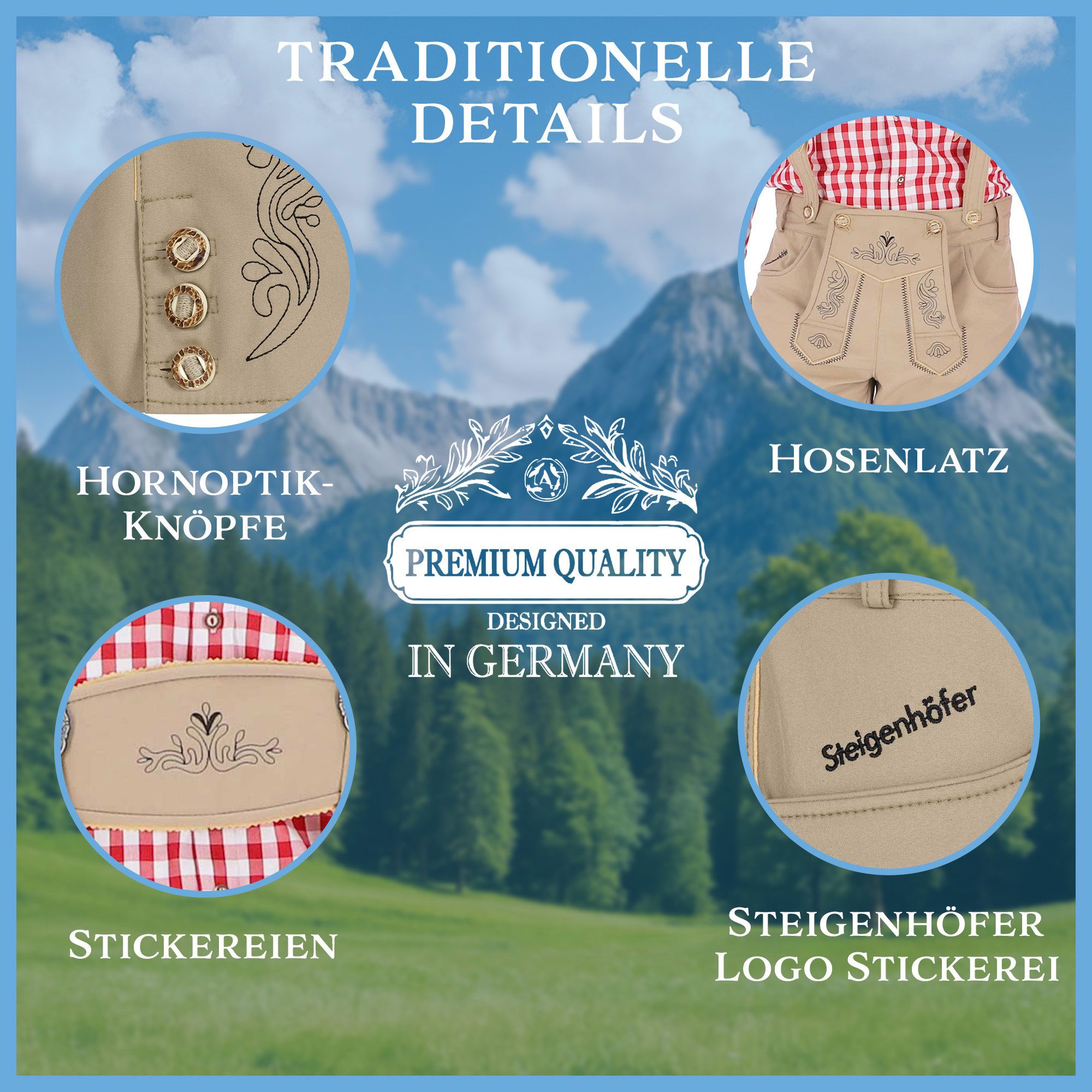 Steigenhöfer Manufaktur Trachtenhose Lukas Softshellhose im Lederhosen Look – Lederhose Herren Stil Tracht (Inklusive verstellbarer Träger) Atmungsaktiv - Schne – Bild 4 von 5