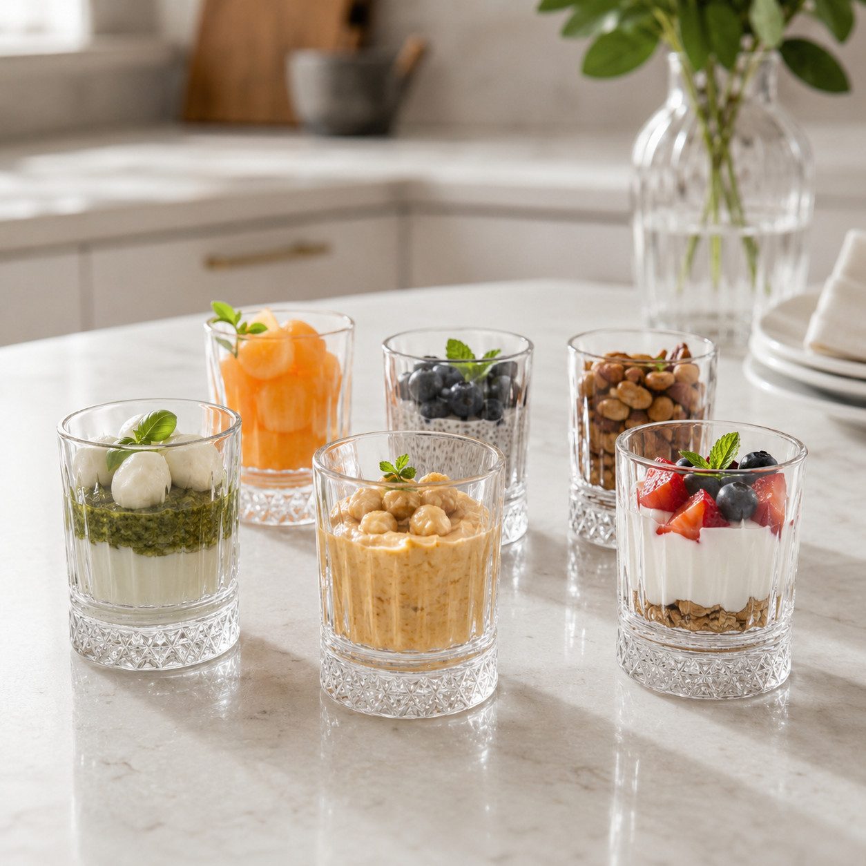 Almina Gläser-Set, 6-tlg., Glas, Mini-Gläser mit Rillenstruktur, 75 ml