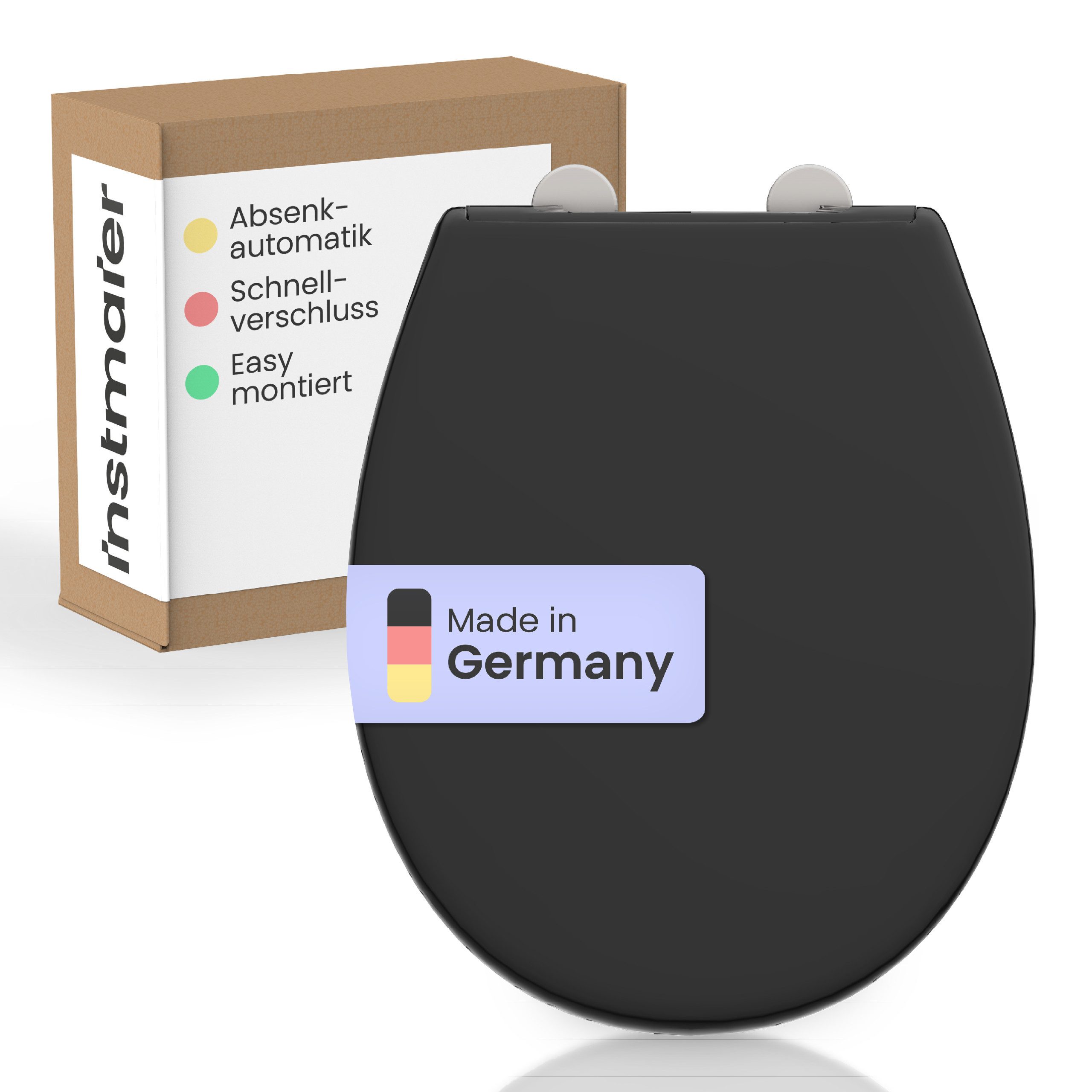 instmaier WC-Sitz Alma, Made in Germany, bakterienabweisendes Duroplast, bis 250kg, Trendfarbe Schwarz, mit Absenkautomatik, zur Reinigung abnehmbar