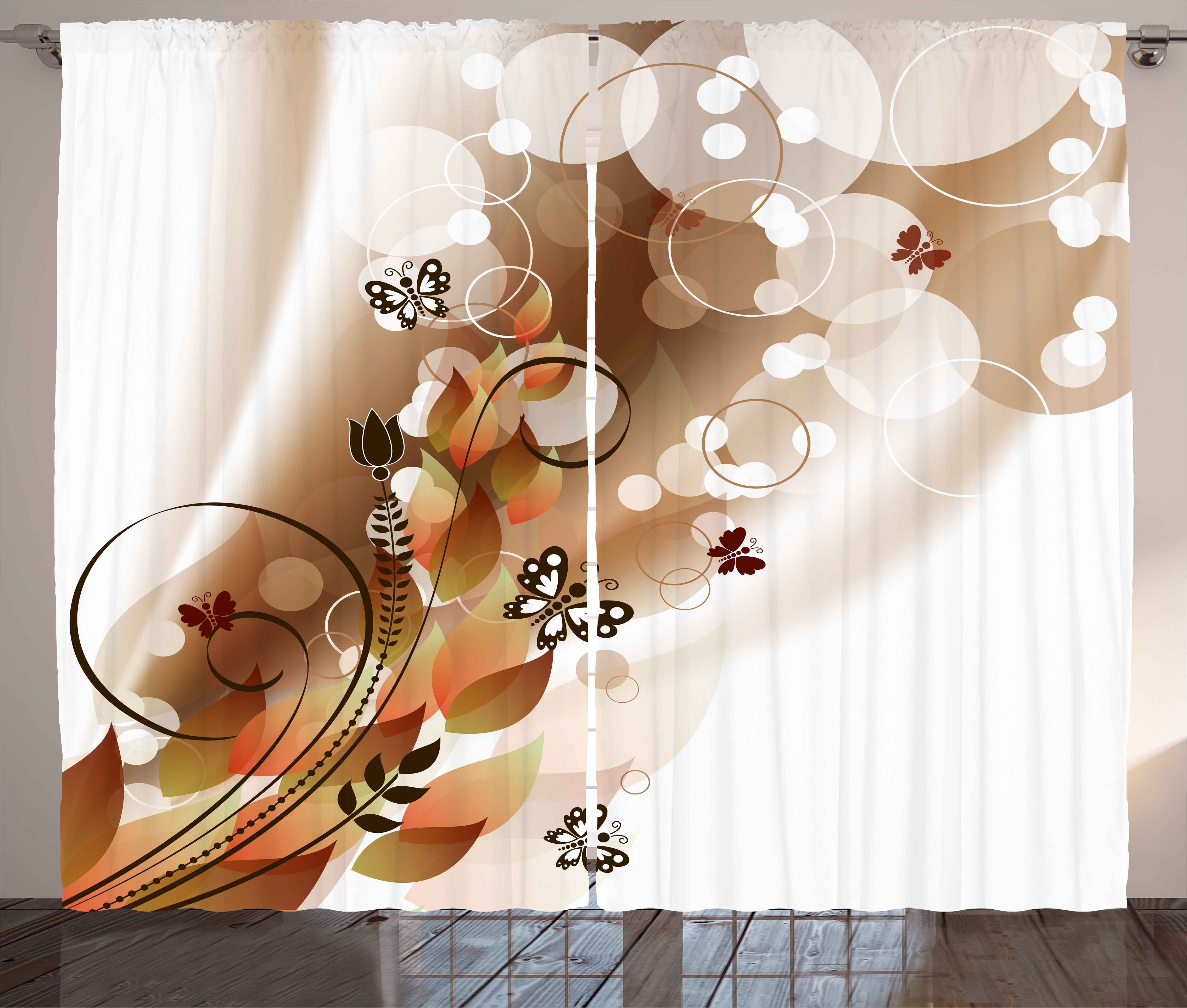 Gardine Schlafzimmer Kräuselband Vorhang mit Schlaufen und Haken, Abakuhaus, Bräunen Frühlings-Themed Abstraktion