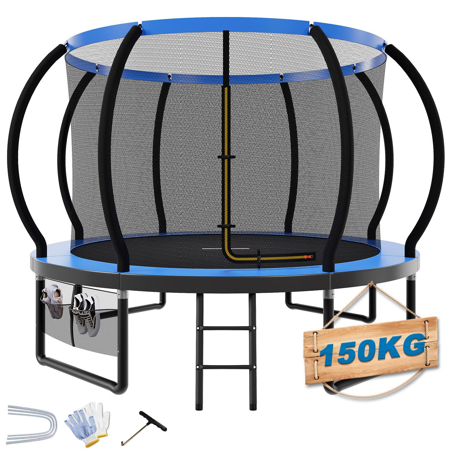 HOMALL Gartentrampolin Kindertrampolin Ø305/366, Gewicht 150kg, Ø 228 cm, (228 cm, Ø 228/305/366/427 cm, mit Sicherheitsnetz und Leiter, 360° Schutzgitter)
