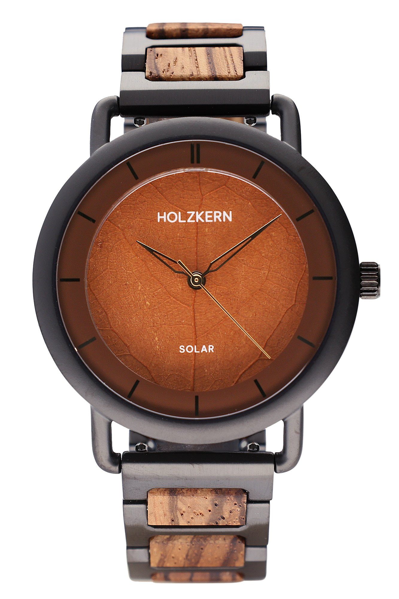 Holzkern Solaruhr Solar Lauri Zebrano/Blatt Braun