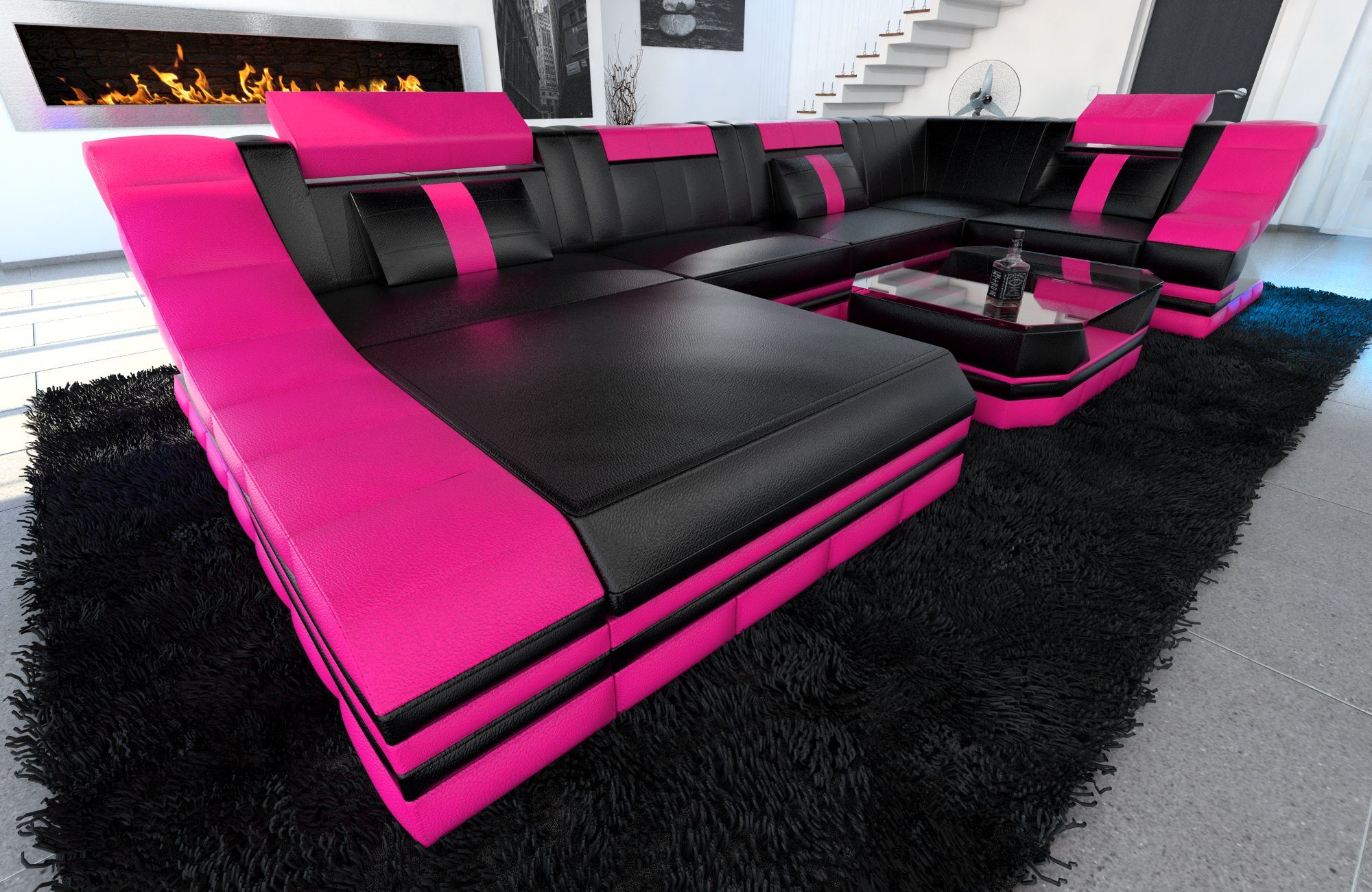 Sofa Dreams Wohnlandschaft Ledersofa Ledercouch Turino U Form Leder Sofa, C günstig online kaufen