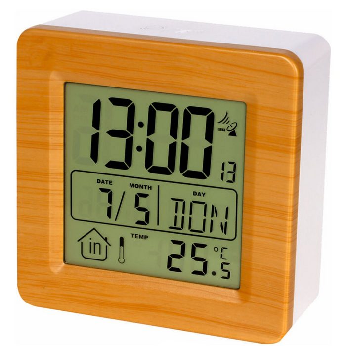 Funkwecker Design-Funkwecker mit Temperaturanzeige Datumsanzeige 2 Alarme Snooze Reisewecker lautlos ohne Ticken Braun Funkuhr Digitaler Wecker Digitale Uhr