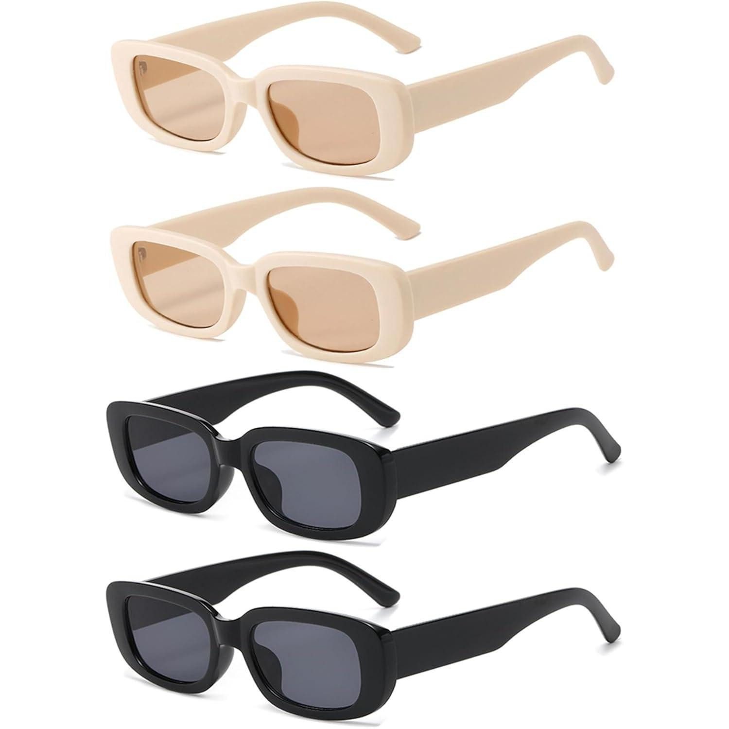 LuxusKollektion Retrosonnenbrille Sonnenbrillen Damen Rechteck 4er Set Schwarz/Beige