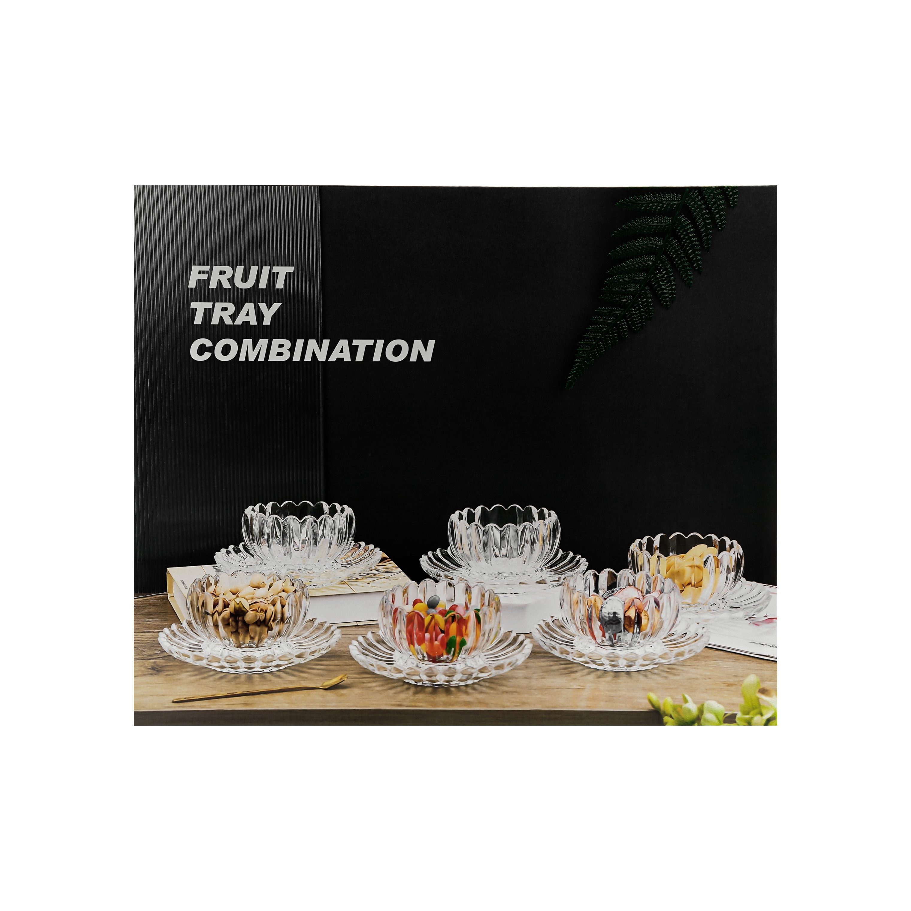 Sunay Dessertschale mit Unterteller, 12-teiliges Glasschalenset - Lotus Design, (12-tlg), Elegenate Design